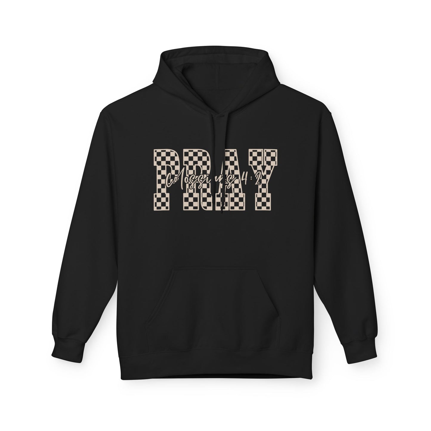 Pray Checkerboard Fleece Hoodie, Comfortable Unisex Hoodie, Spiritual Gift, Casual Wear, Cozy Sweatshirt, Christian hoodie