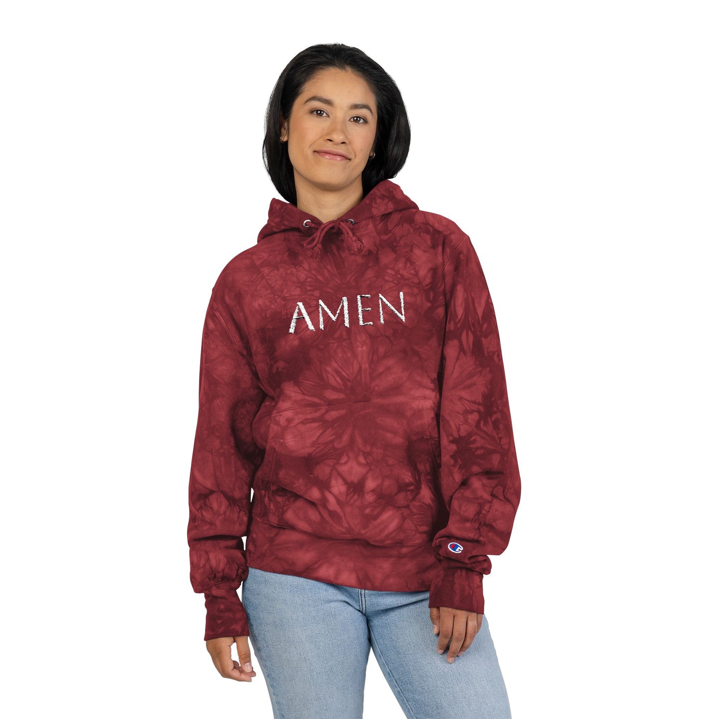 Unisex Tie-Dye Hoodie with 'AMEN' Embroidery | Trendy Streetwear, Spiritual Gift, Cozy Layered Look, Perfect for Fall, Unisex Fashion