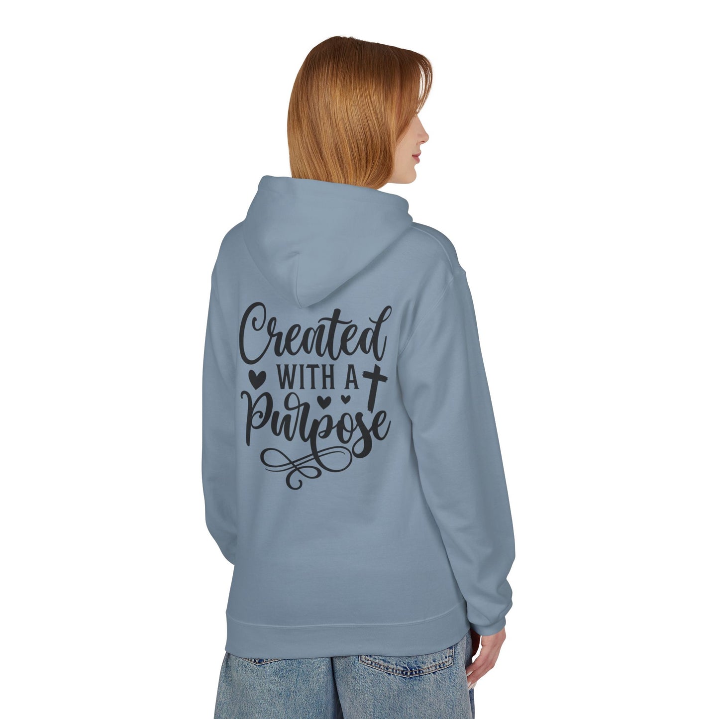 Inspired Fleece Hoodie with Heart and Cross Design, Christian Gift, Casual Wear, Everyday Comfort, Faith-Based Apparel, Cozy Hoodie