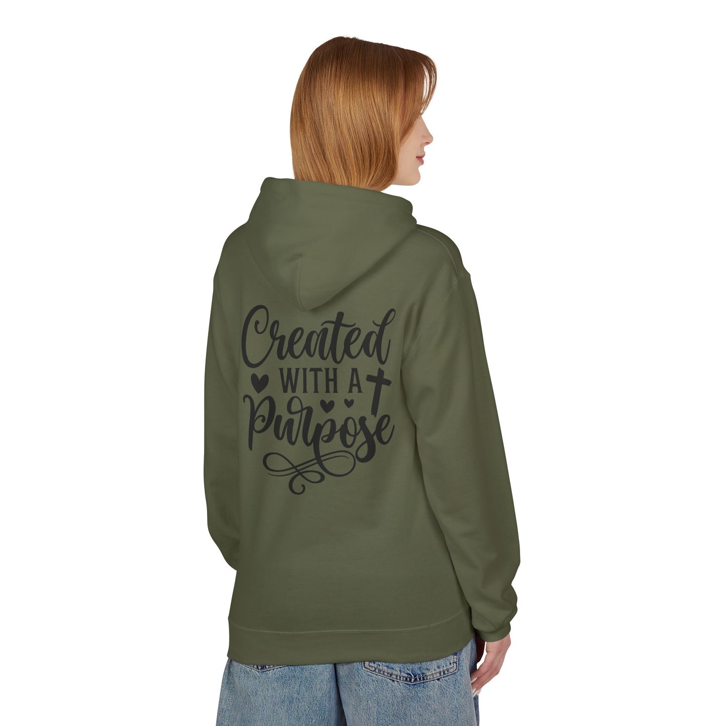 Inspired Fleece Hoodie with Heart and Cross Design, Christian Gift, Casual Wear, Everyday Comfort, Faith-Based Apparel, Cozy Hoodie