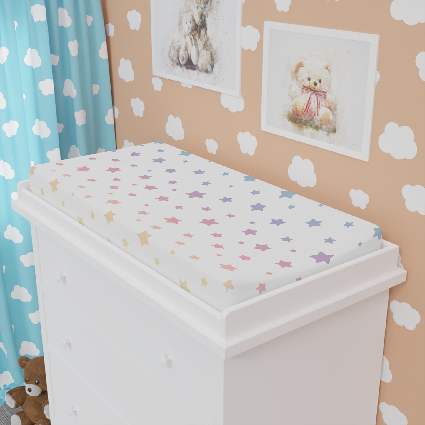 Colorful Star Baby Changing Pad Cover, Nursery Decor, Baby Shower Gift, Soft Cotton Bedding, Gender Neutral Baby Essentials
