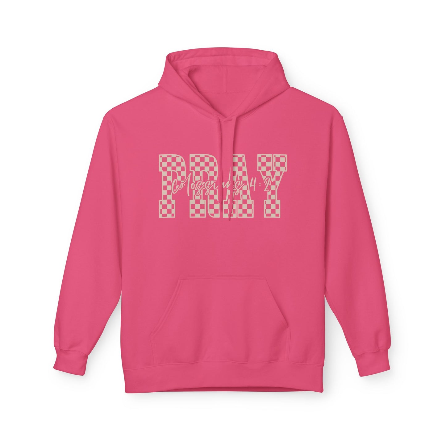 Pray Checkerboard Fleece Hoodie, Comfortable Unisex Hoodie, Spiritual Gift, Casual Wear, Cozy Sweatshirt, Christian hoodie