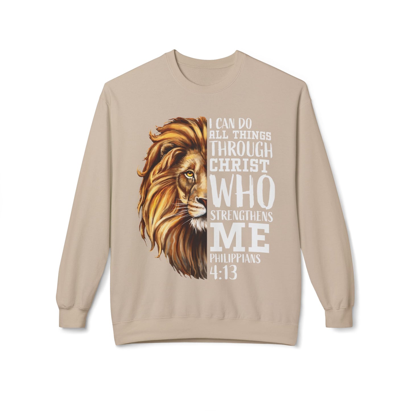 Christian Inspirational Lion Sweatshirt, Motivational Crewneck, Faith-Based Apparel, Cozy Gift for Believers, Scripture Decor