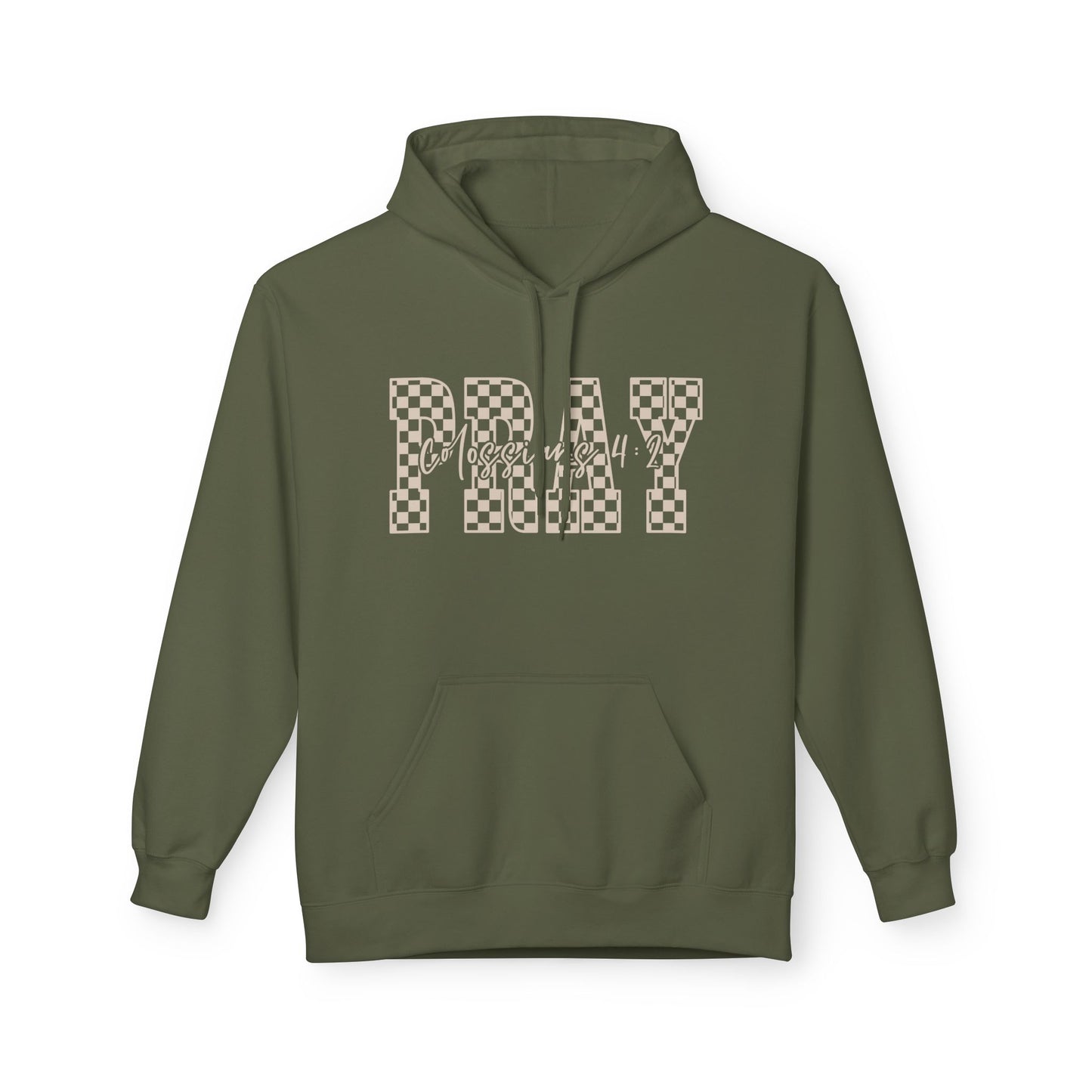 Pray Checkerboard Fleece Hoodie, Comfortable Unisex Hoodie, Spiritual Gift, Casual Wear, Cozy Sweatshirt, Christian hoodie