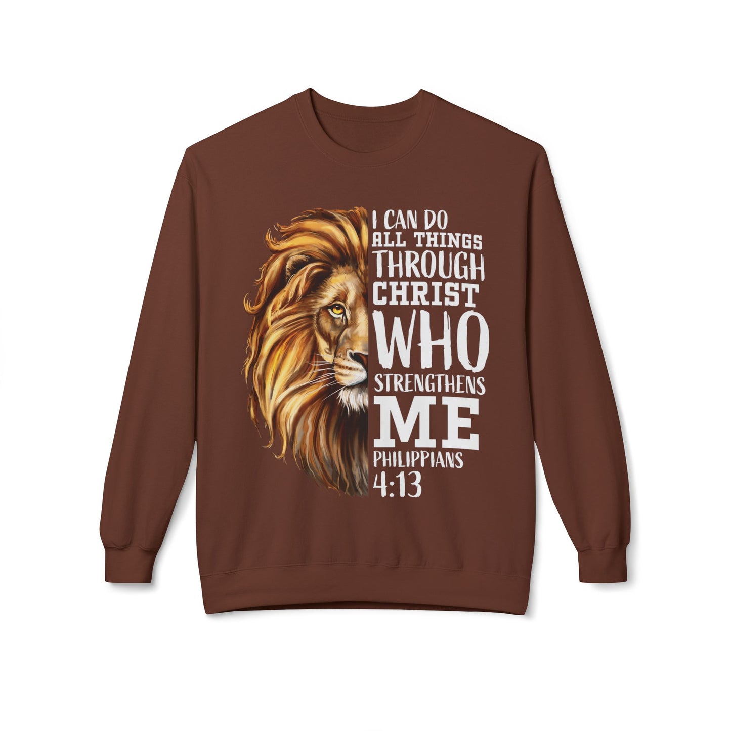 Christian Inspirational Lion Sweatshirt, Motivational Crewneck, Faith-Based Apparel, Cozy Gift for Believers, Scripture Decor