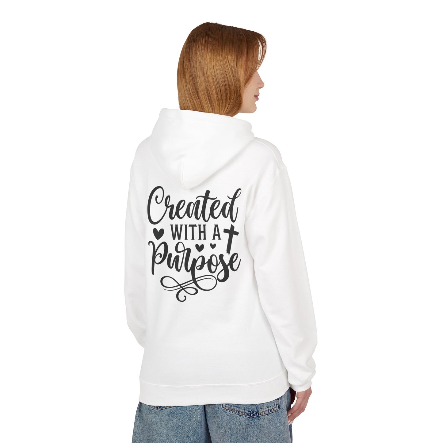 Inspired Fleece Hoodie with Heart and Cross Design, Christian Gift, Casual Wear, Everyday Comfort, Faith-Based Apparel, Cozy Hoodie