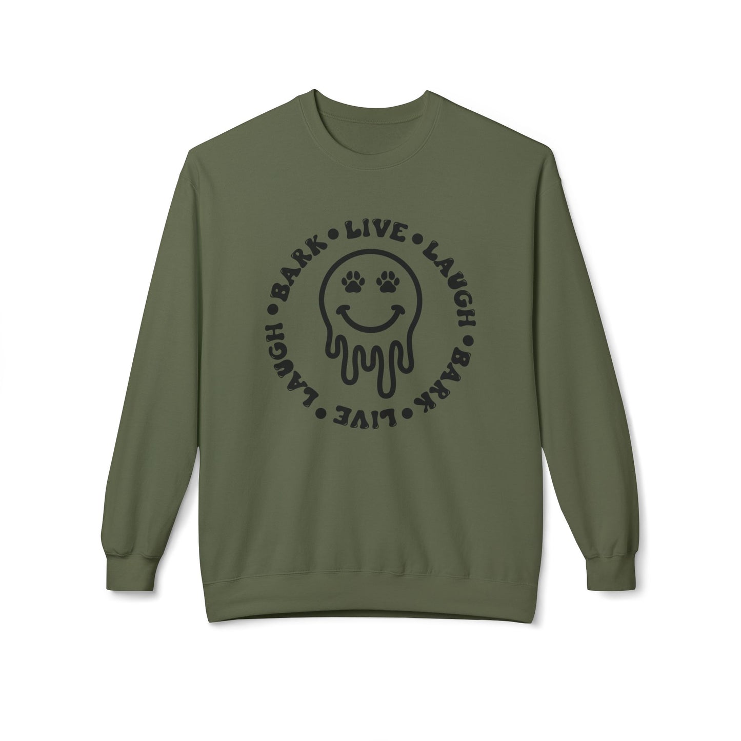 Live Laugh Bark Dog Lover Sweatshirt, Unisex Fleece Crewneck, Funny Pet Gift, Cozy Dog Mom Apparel, Comfortable Dog Owner Hoodie