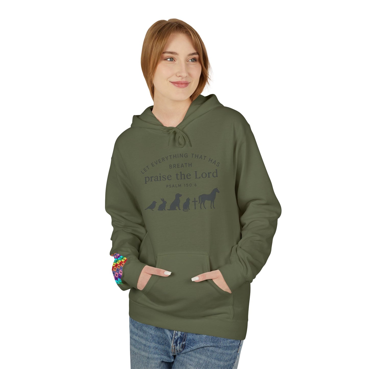 Praise the Lord Animal Silhouette Hoodie, Unisex Fleece Sweatshirt, Christian Gift, Cozy Wear, Spiritual Apparel
