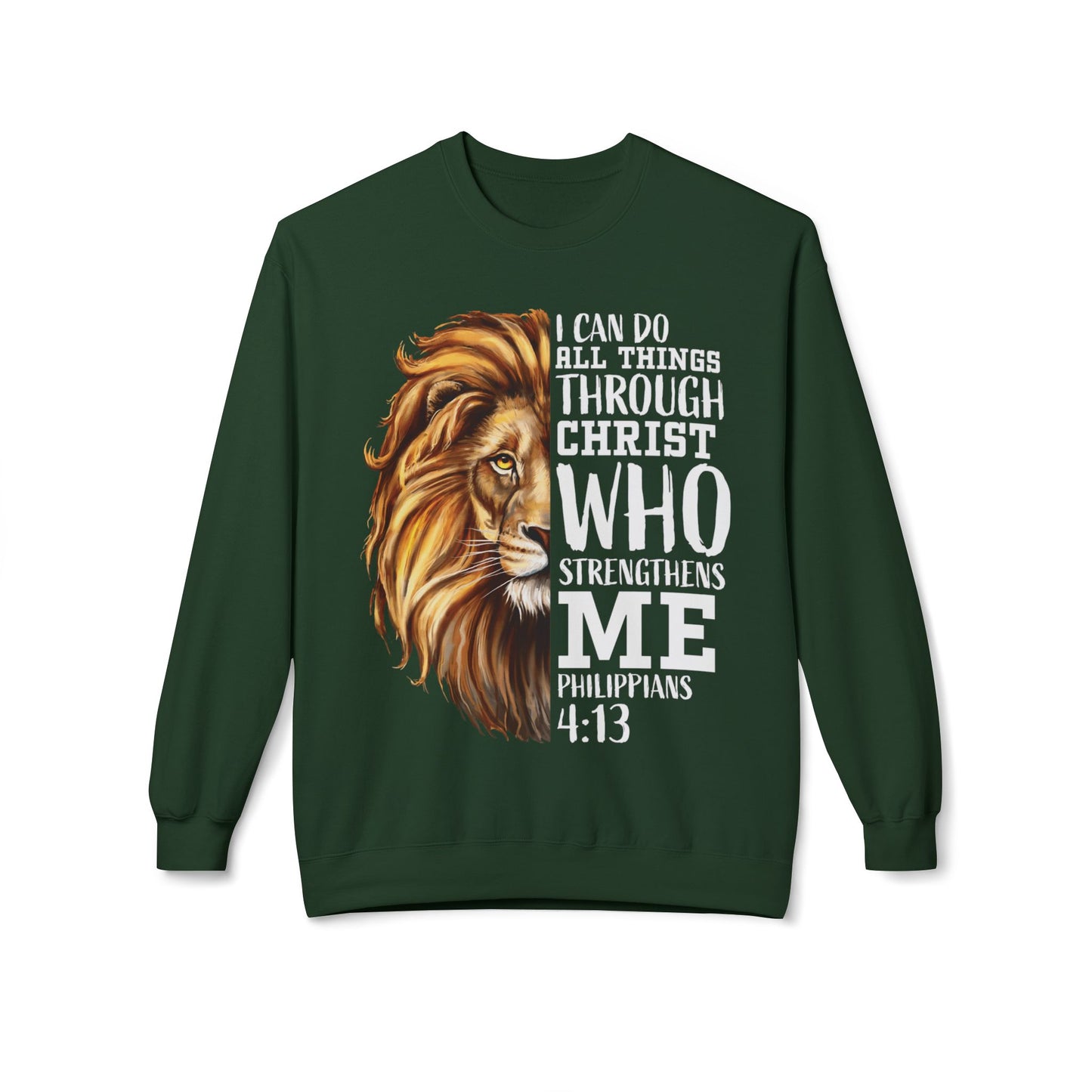 Christian Inspirational Lion Sweatshirt, Motivational Crewneck, Faith-Based Apparel, Cozy Gift for Believers, Scripture Decor