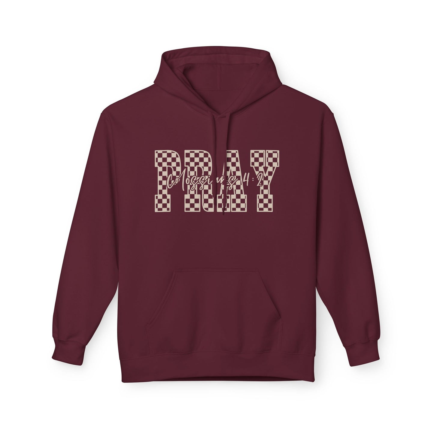 Pray Checkerboard Fleece Hoodie, Comfortable Unisex Hoodie, Spiritual Gift, Casual Wear, Cozy Sweatshirt, Christian hoodie