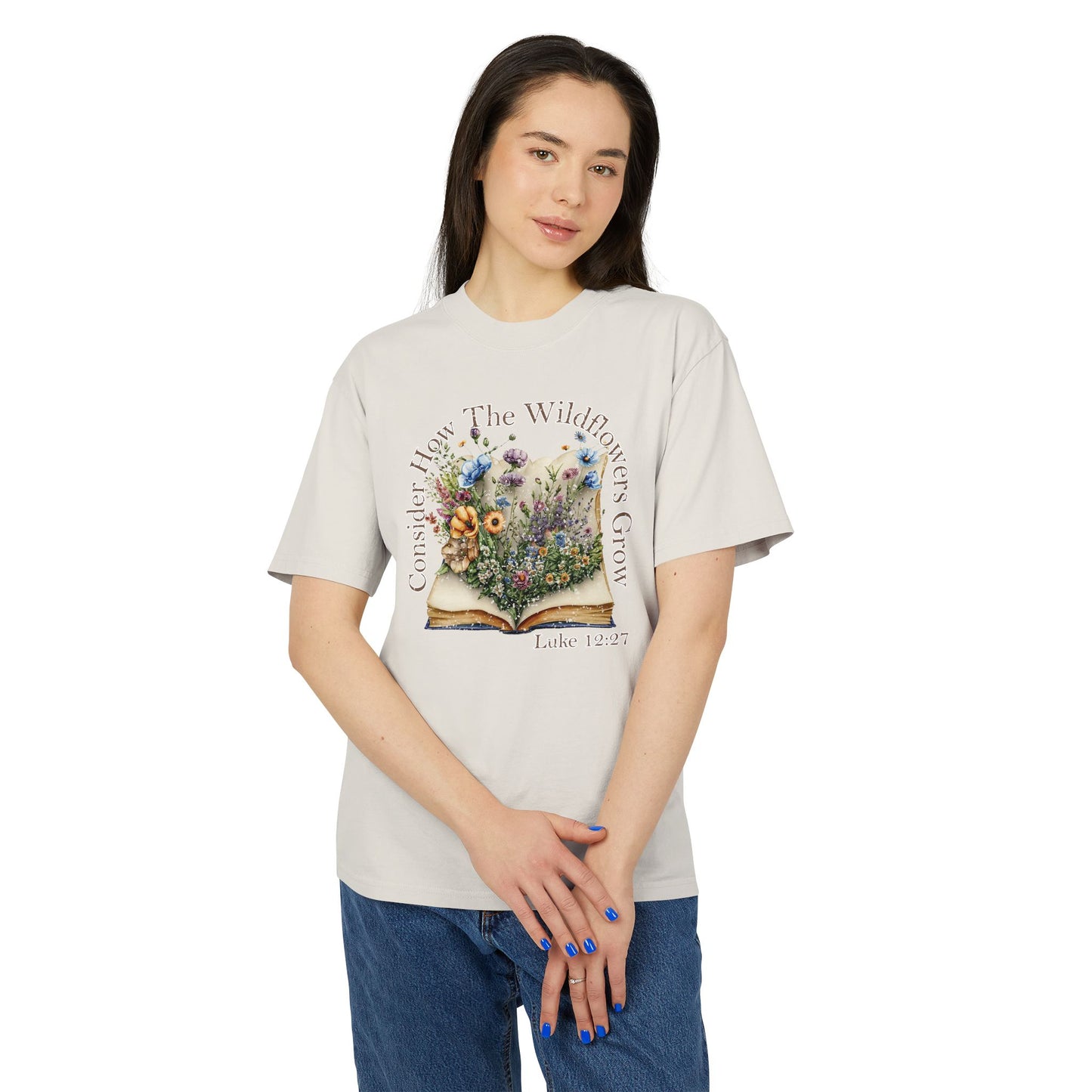 Faded Floral Scripture Tee - Consider How The Wildflowers Grow, Inspirational Shirt, Unisex Tee, Nature Lover Gift, Beachwear, Spring Outfit