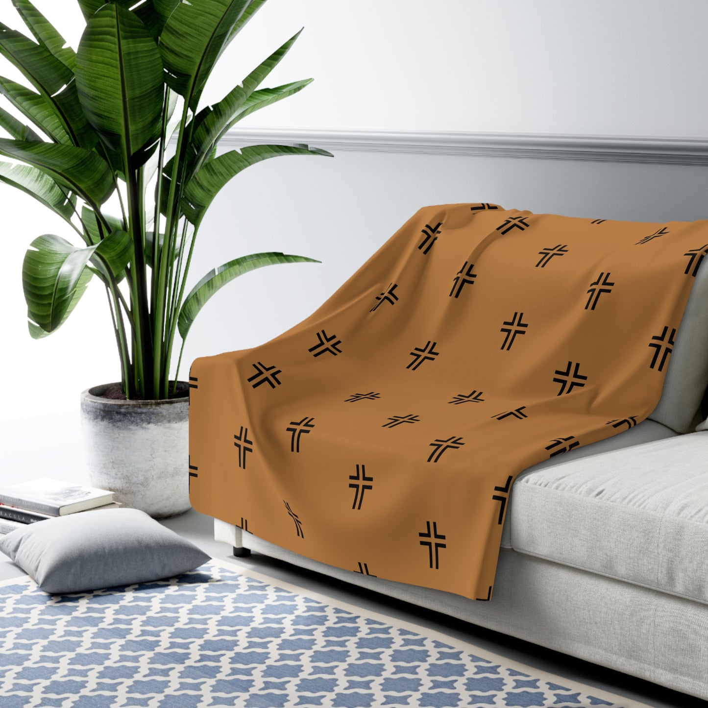 Cozy Cross Pattern Sherpa Fleece Blanket, Soft Throw for Home, Gift for Friends, Christian Decor, Perfect for Any Occasion