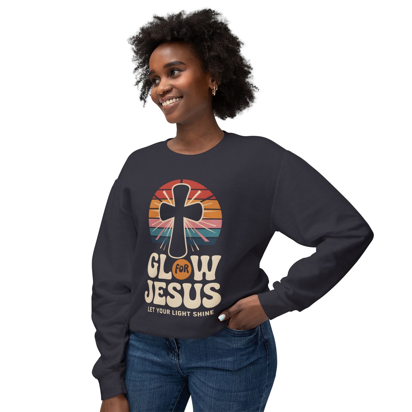 Glow for Jesus Unisex Lightweight Crewneck Sweatshirt | Faith Apparel, Christian Gift, Inspirational Wear, Religious Outfit, Casual Comfort