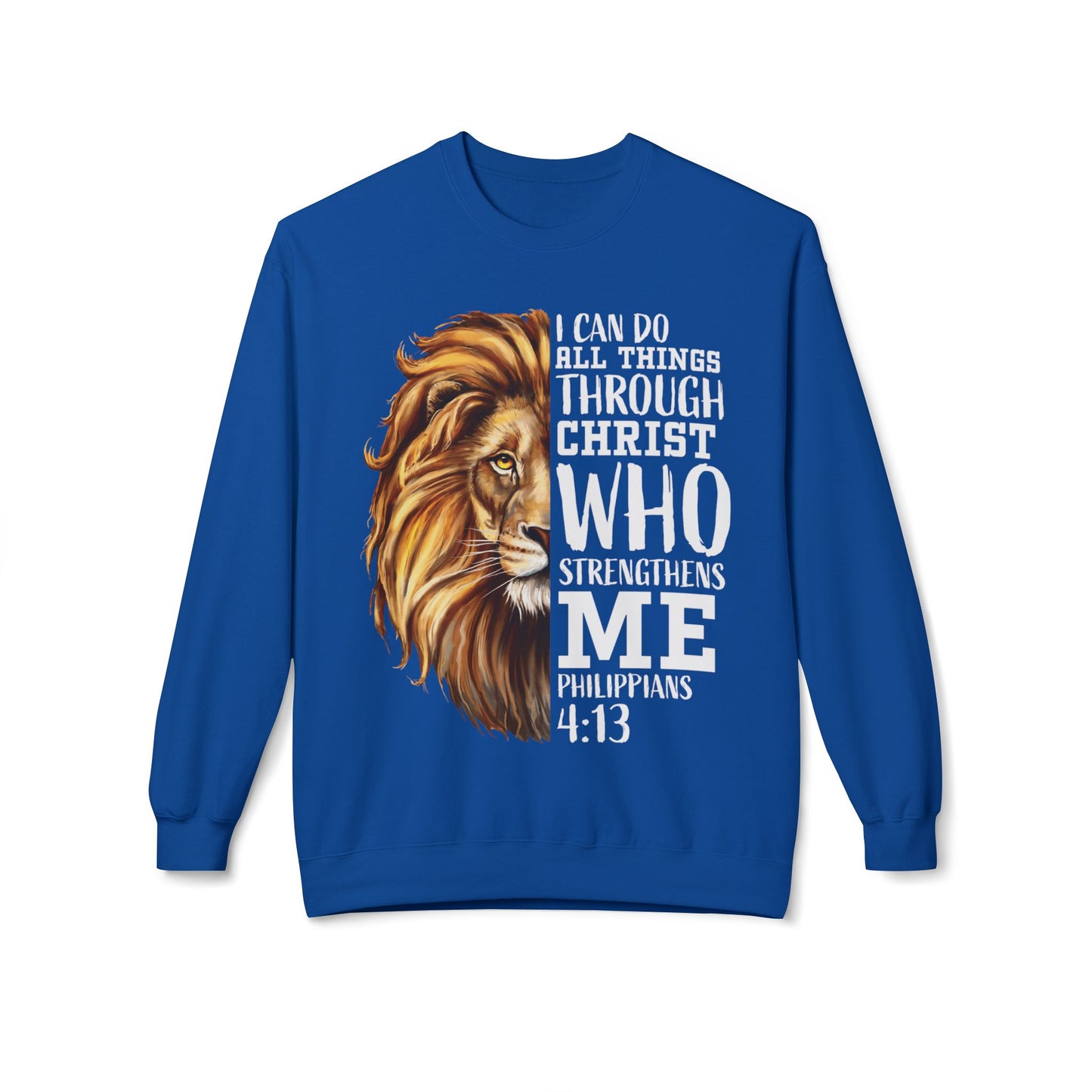 Christian Inspirational Lion Sweatshirt, Motivational Crewneck, Faith-Based Apparel, Cozy Gift for Believers, Scripture Decor