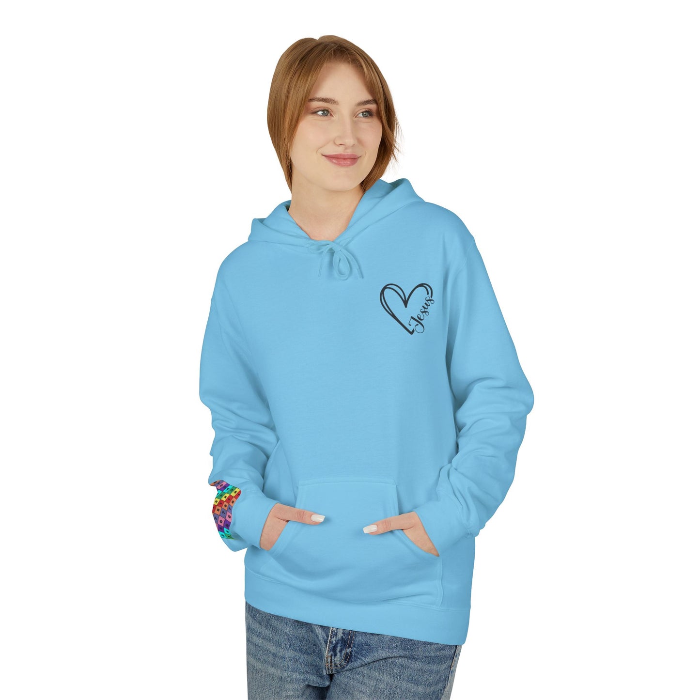 Inspired Fleece Hoodie with Heart and Cross Design, Christian Gift, Casual Wear, Everyday Comfort, Faith-Based Apparel, Cozy Hoodie
