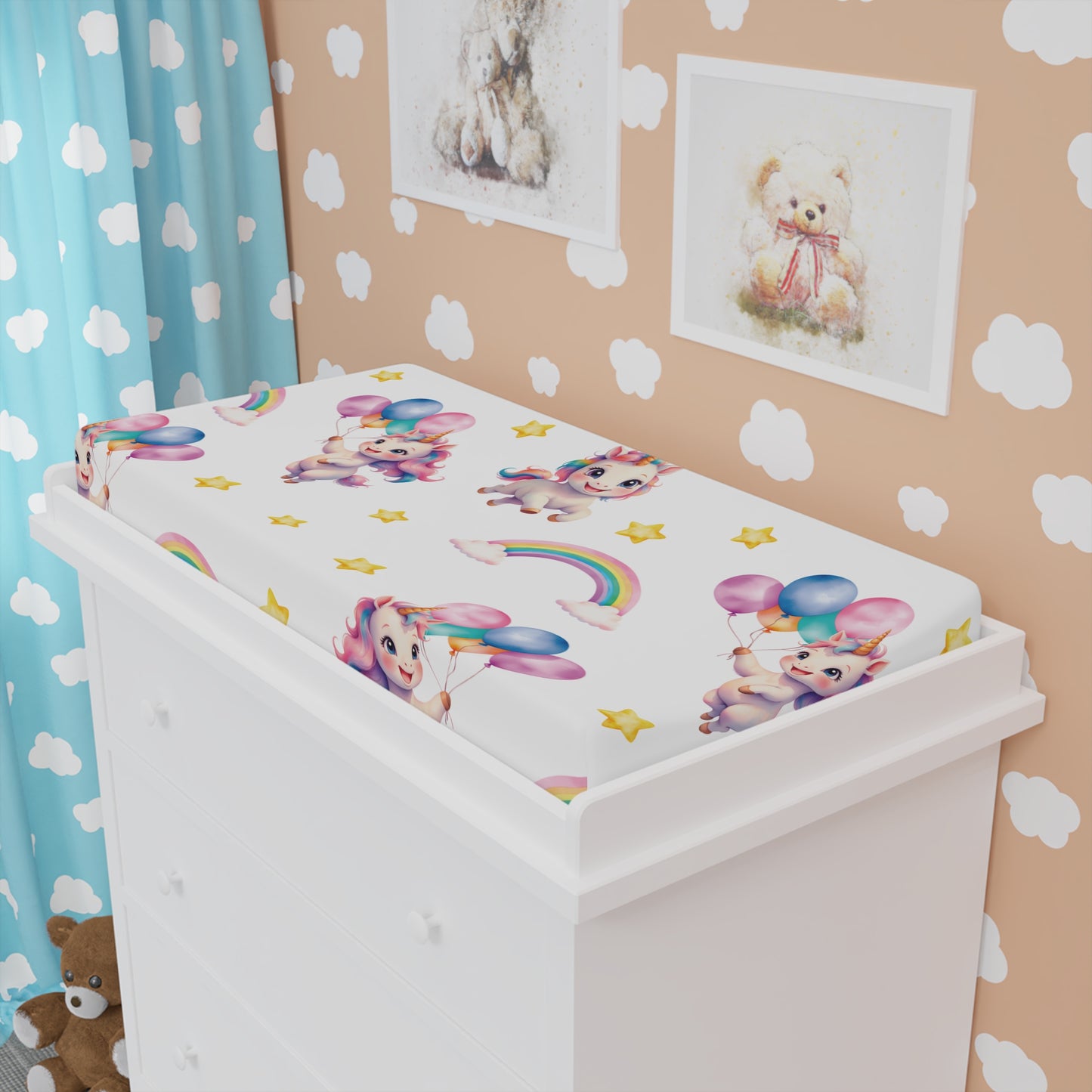 Whimsical Unicorn Baby Changing Pad Cover, Cute Nursery Decor, Baby Shower Gift, Playtime Essentials, Rainbow and Stars Design