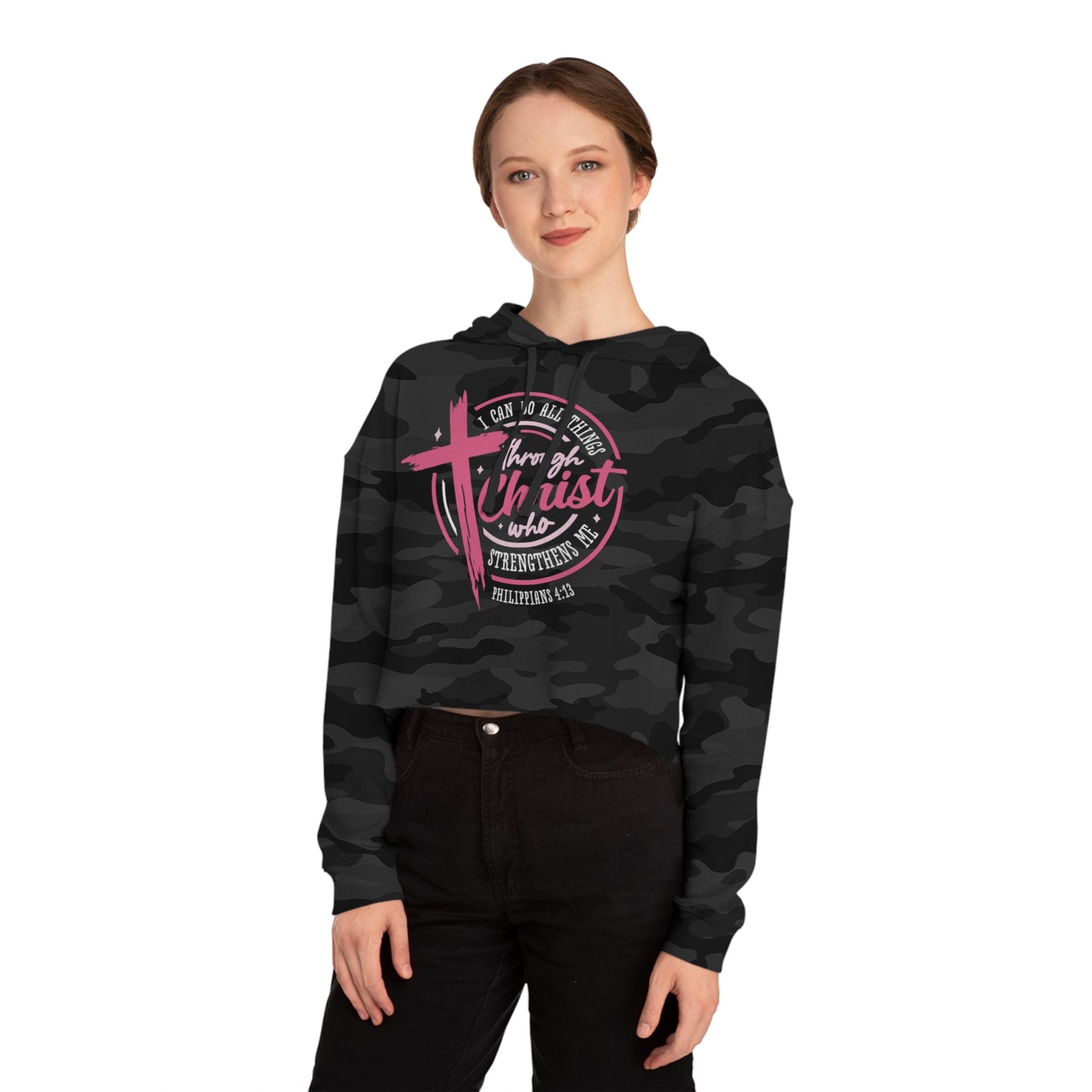 Cropped Sweatshirt with Philippians 4:13 Design, Faith Apparel, Christian Hoodie, Inspirational Clothing, Casual Wear, Spiritual Gifts