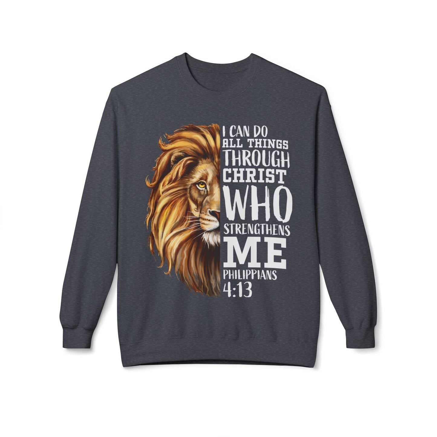 Christian Inspirational Lion Sweatshirt, Motivational Crewneck, Faith-Based Apparel, Cozy Gift for Believers, Scripture Decor