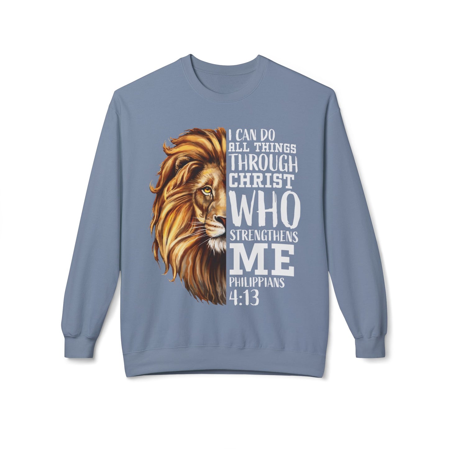 Christian Inspirational Lion Sweatshirt, Motivational Crewneck, Faith-Based Apparel, Cozy Gift for Believers, Scripture Decor