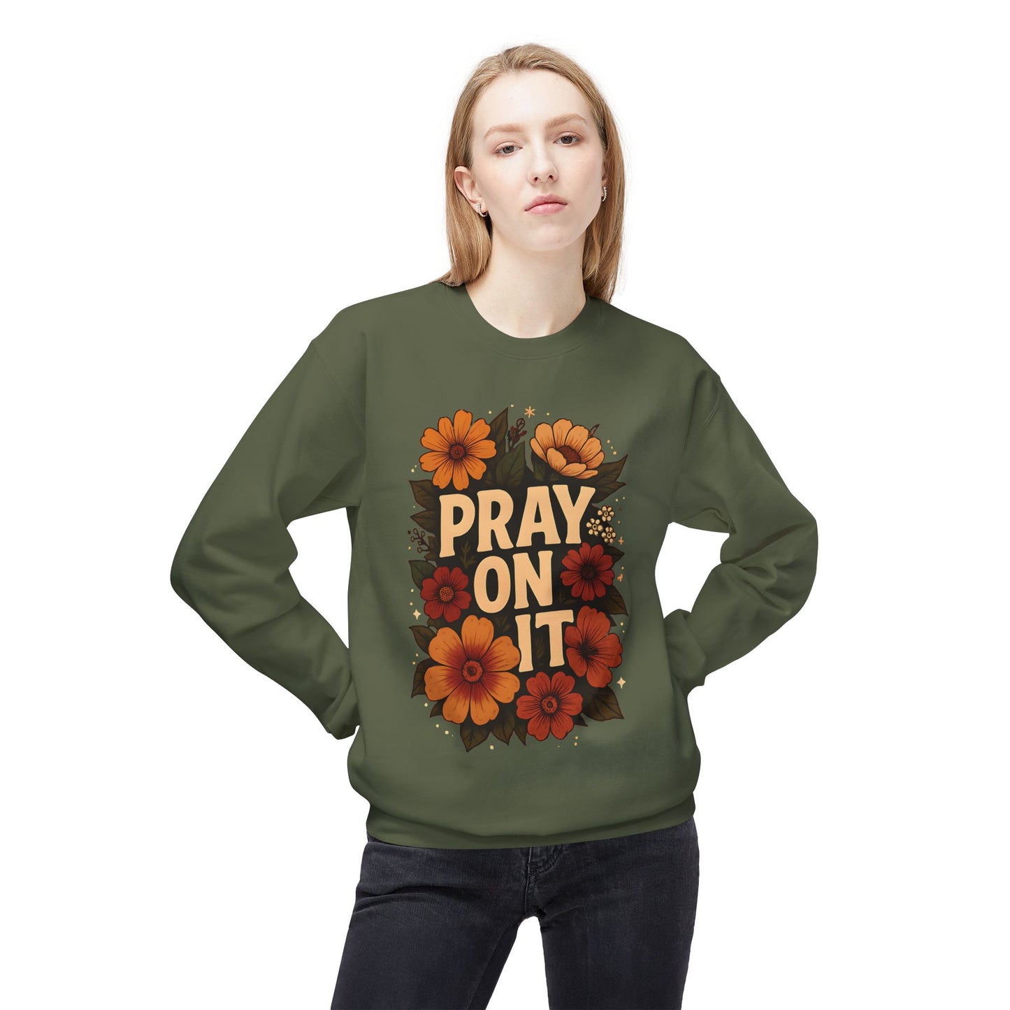 Floral Motivational Sweatshirt - Pray On It, Cozy Crewneck, Unisex Fleece, Inspirational Gift, Ideal for Faith, Casual Wear