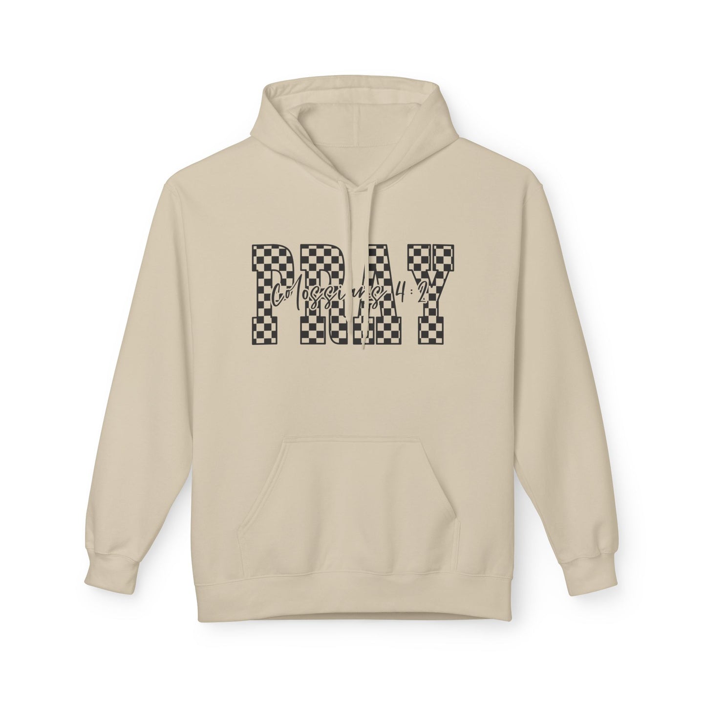 Pray Checkerboard Fleece Hoodie, Comfortable Unisex Hoodie, Spiritual Gift, Casual Wear, Cozy Sweatshirt, Christian hoodie