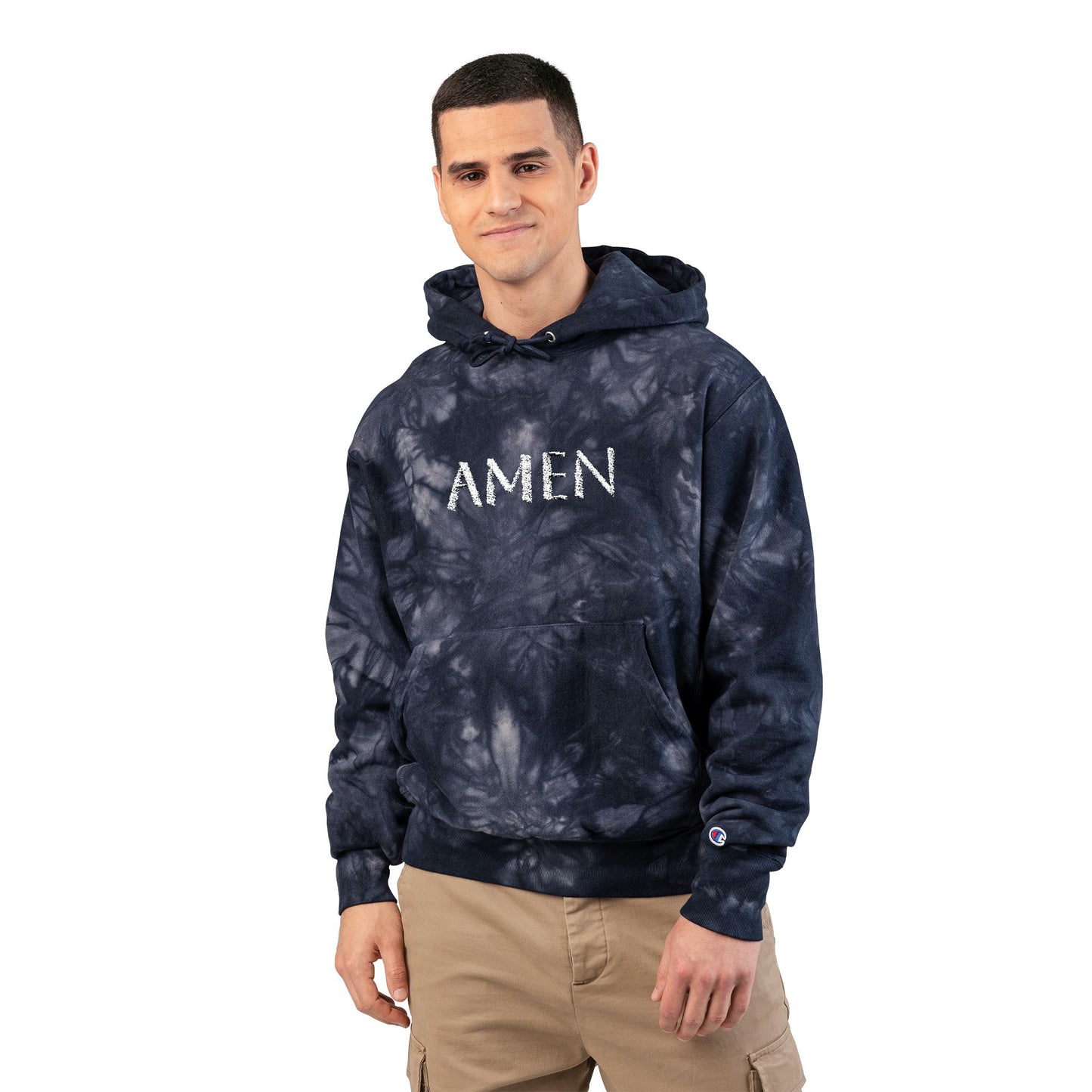 Unisex Tie-Dye Hoodie with 'AMEN' Embroidery | Trendy Streetwear, Spiritual Gift, Cozy Layered Look, Perfect for Fall, Unisex Fashion