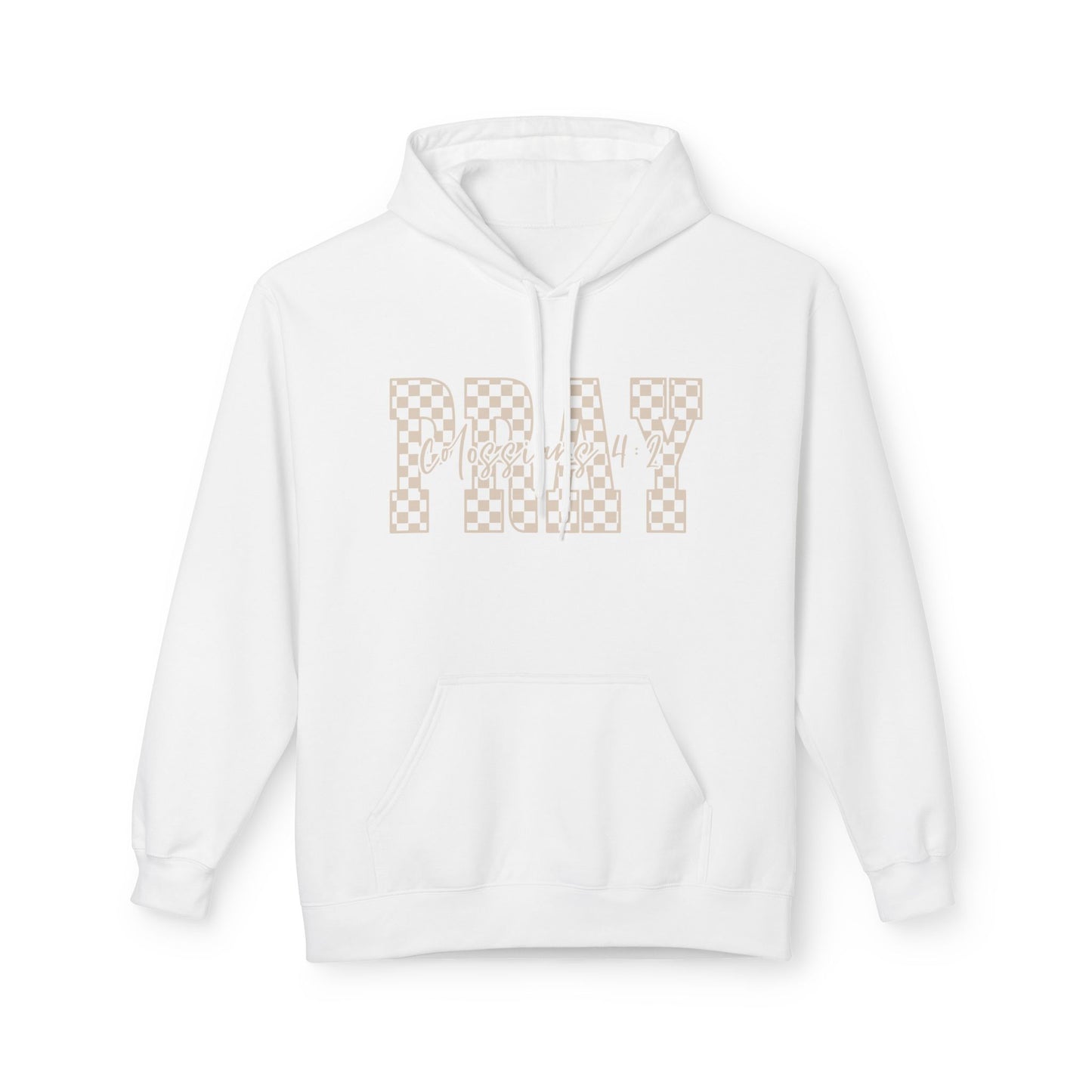 Pray Checkerboard Fleece Hoodie, Comfortable Unisex Hoodie, Spiritual Gift, Casual Wear, Cozy Sweatshirt, Christian hoodie
