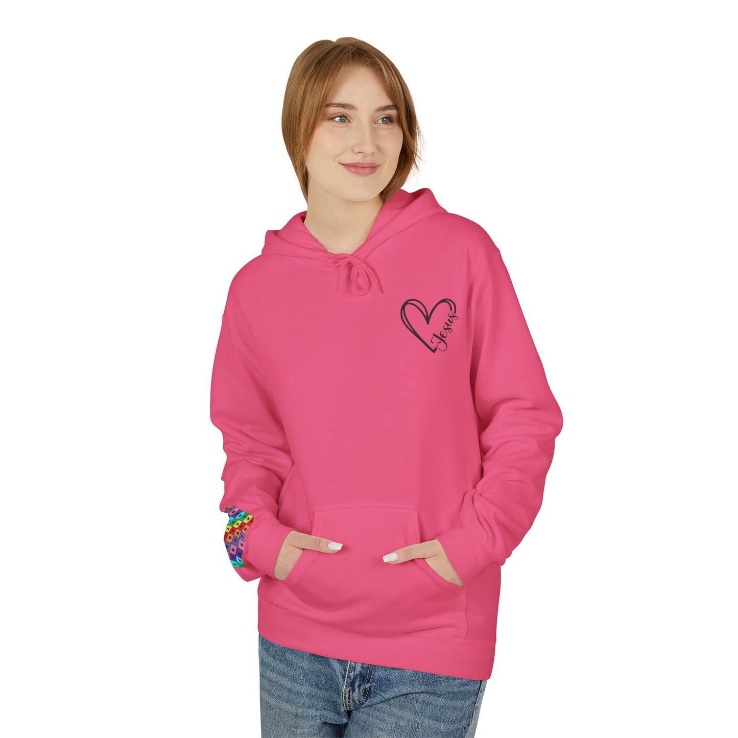 Inspired Fleece Hoodie with Heart and Cross Design, Christian Gift, Casual Wear, Everyday Comfort, Faith-Based Apparel, Cozy Hoodie