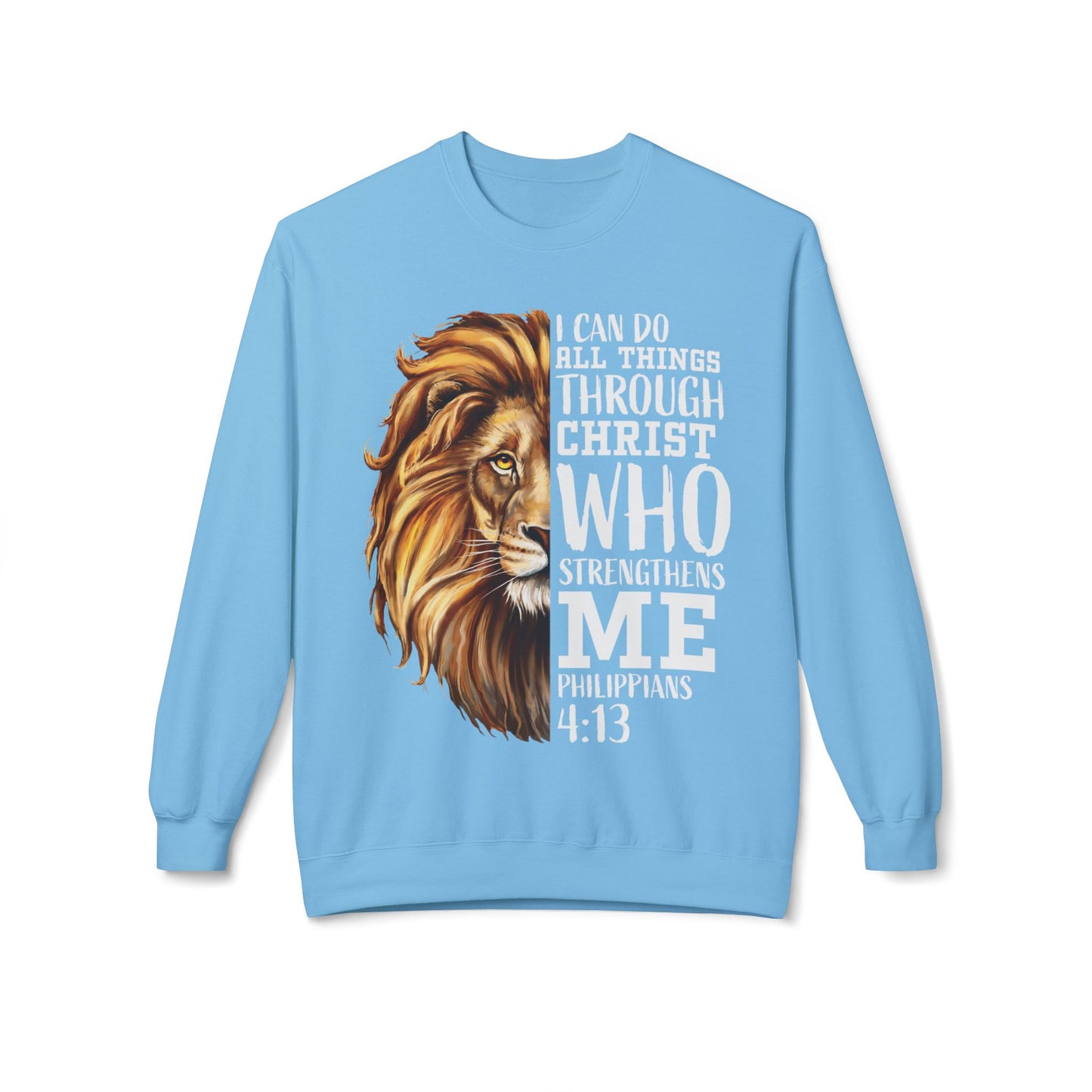 Christian Inspirational Lion Sweatshirt, Motivational Crewneck, Faith-Based Apparel, Cozy Gift for Believers, Scripture Decor