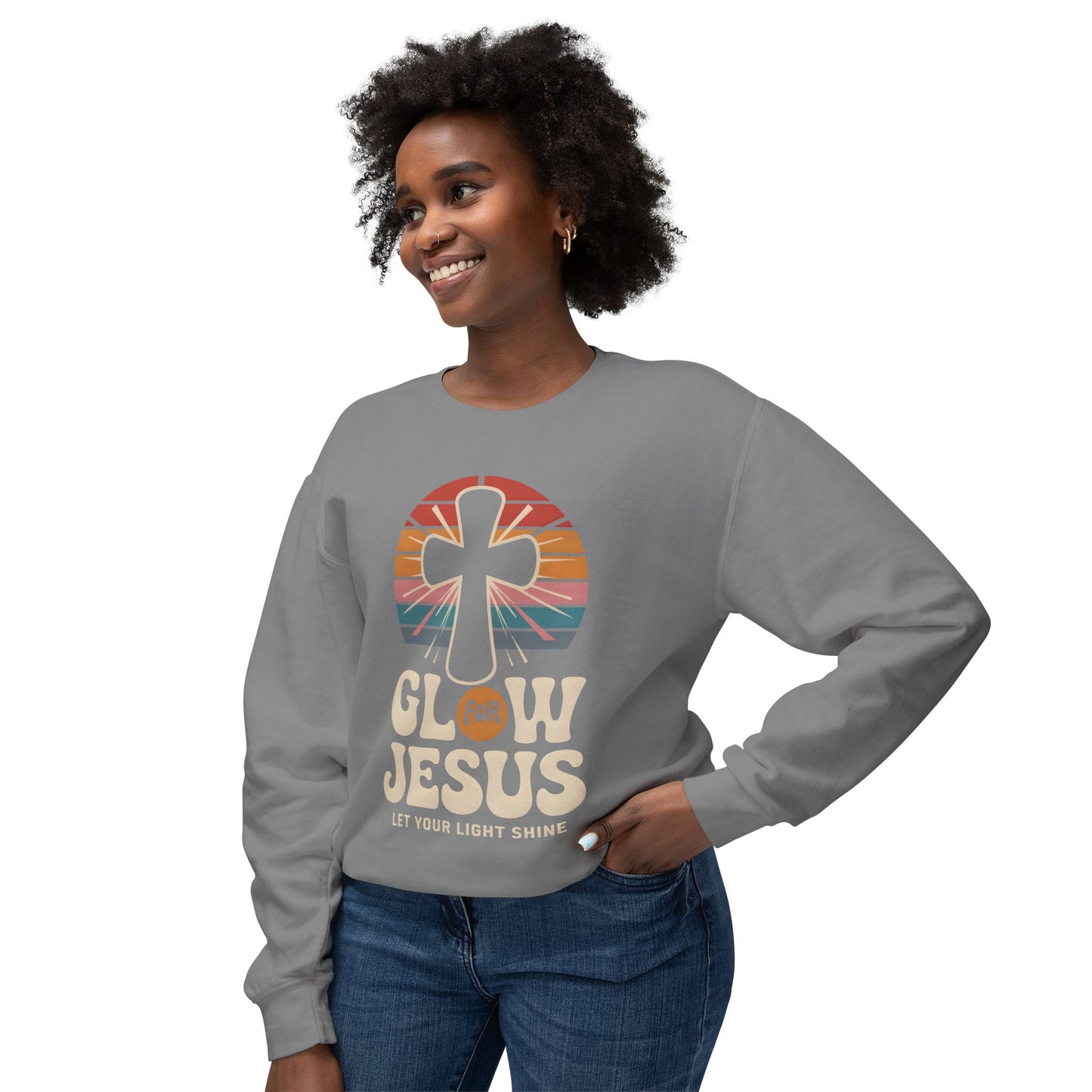Glow for Jesus Unisex Lightweight Crewneck Sweatshirt | Faith Apparel, Christian Gift, Inspirational Wear, Religious Outfit, Casual Comfort