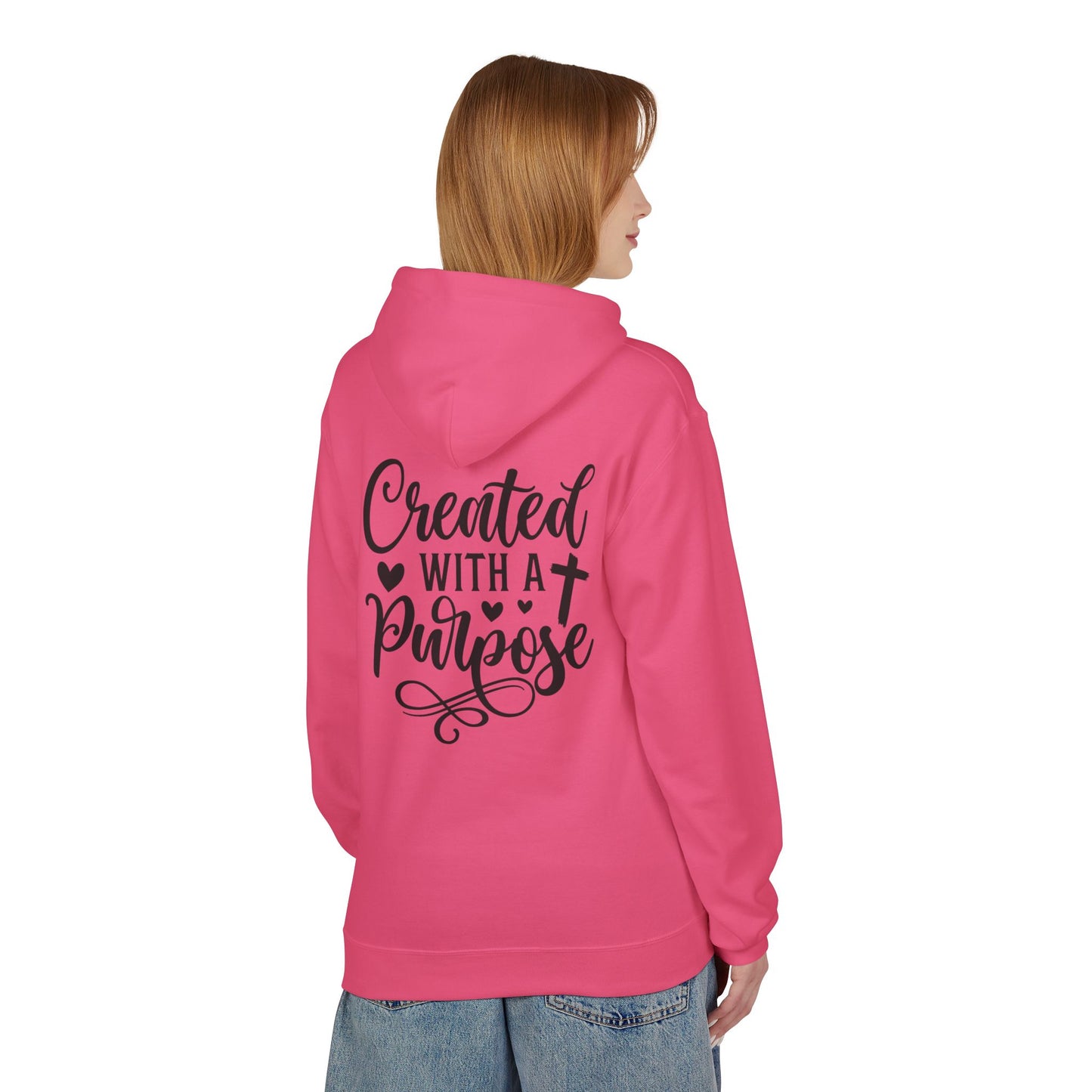Inspired Fleece Hoodie with Heart and Cross Design, Christian Gift, Casual Wear, Everyday Comfort, Faith-Based Apparel, Cozy Hoodie