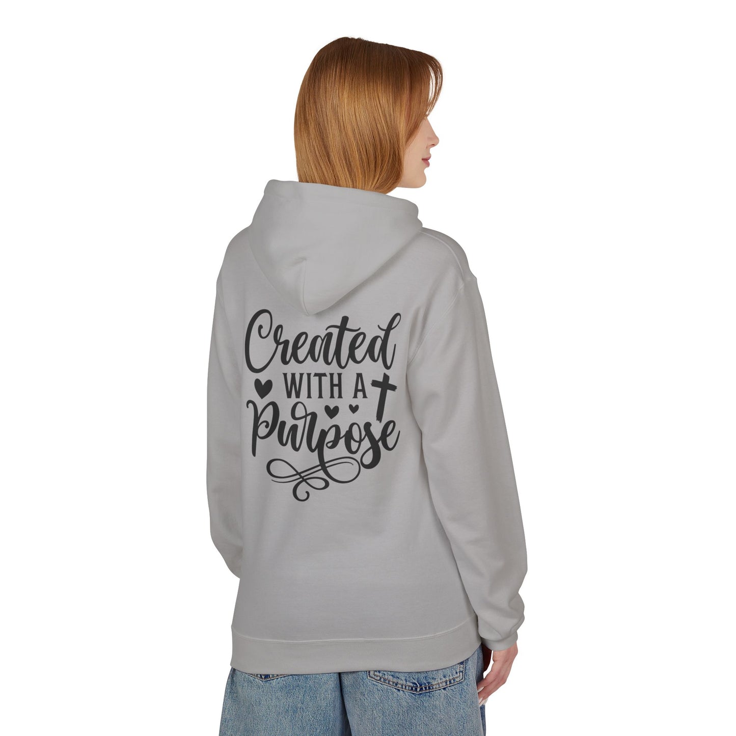 Inspired Fleece Hoodie with Heart and Cross Design, Christian Gift, Casual Wear, Everyday Comfort, Faith-Based Apparel, Cozy Hoodie