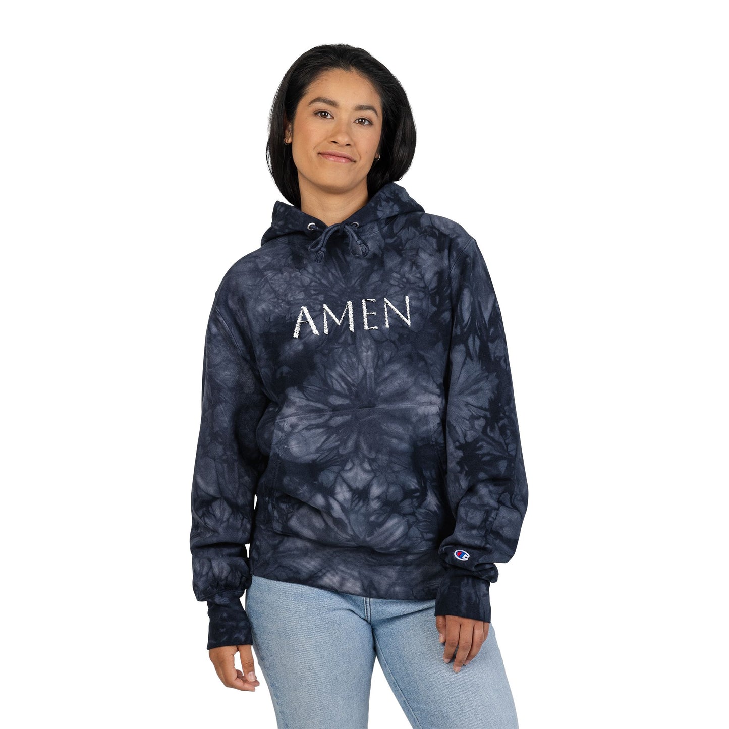 Unisex Tie-Dye Hoodie with 'AMEN' Embroidery | Trendy Streetwear, Spiritual Gift, Cozy Layered Look, Perfect for Fall, Unisex Fashion