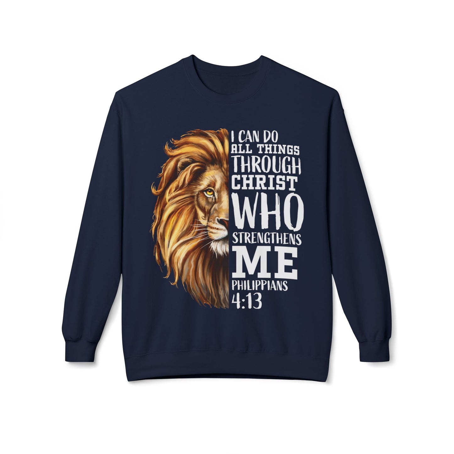 Christian Inspirational Lion Sweatshirt, Motivational Crewneck, Faith-Based Apparel, Cozy Gift for Believers, Scripture Decor