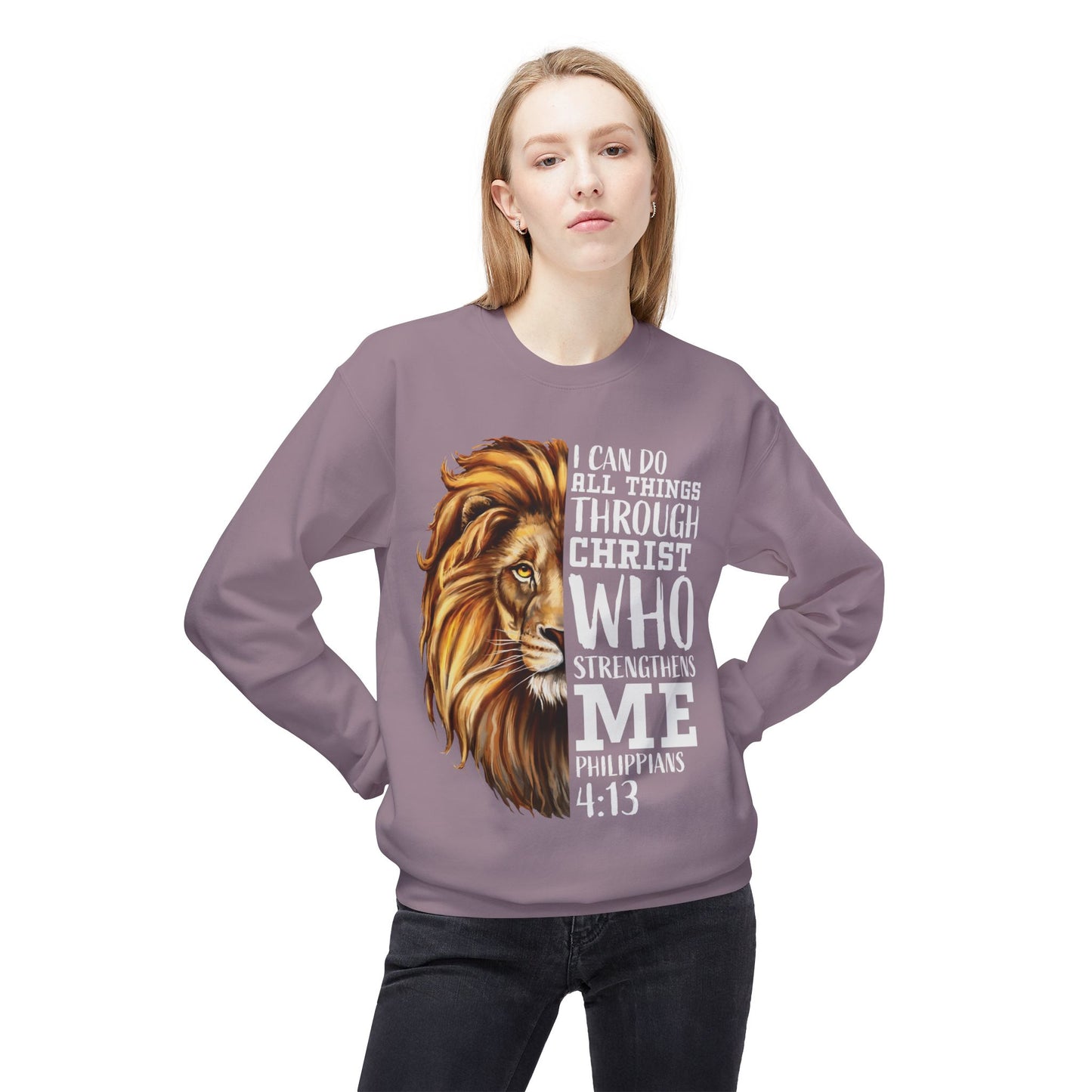 Christian Inspirational Lion Sweatshirt, Motivational Crewneck, Faith-Based Apparel, Cozy Gift for Believers, Scripture Decor