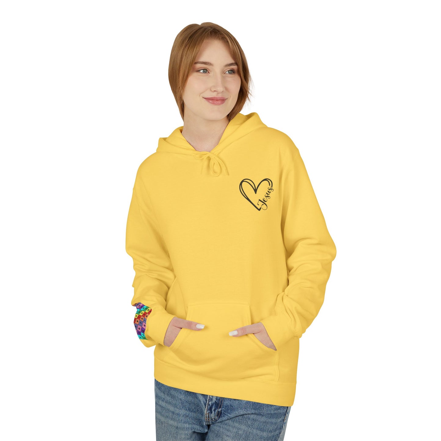 Inspired Fleece Hoodie with Heart and Cross Design, Christian Gift, Casual Wear, Everyday Comfort, Faith-Based Apparel, Cozy Hoodie