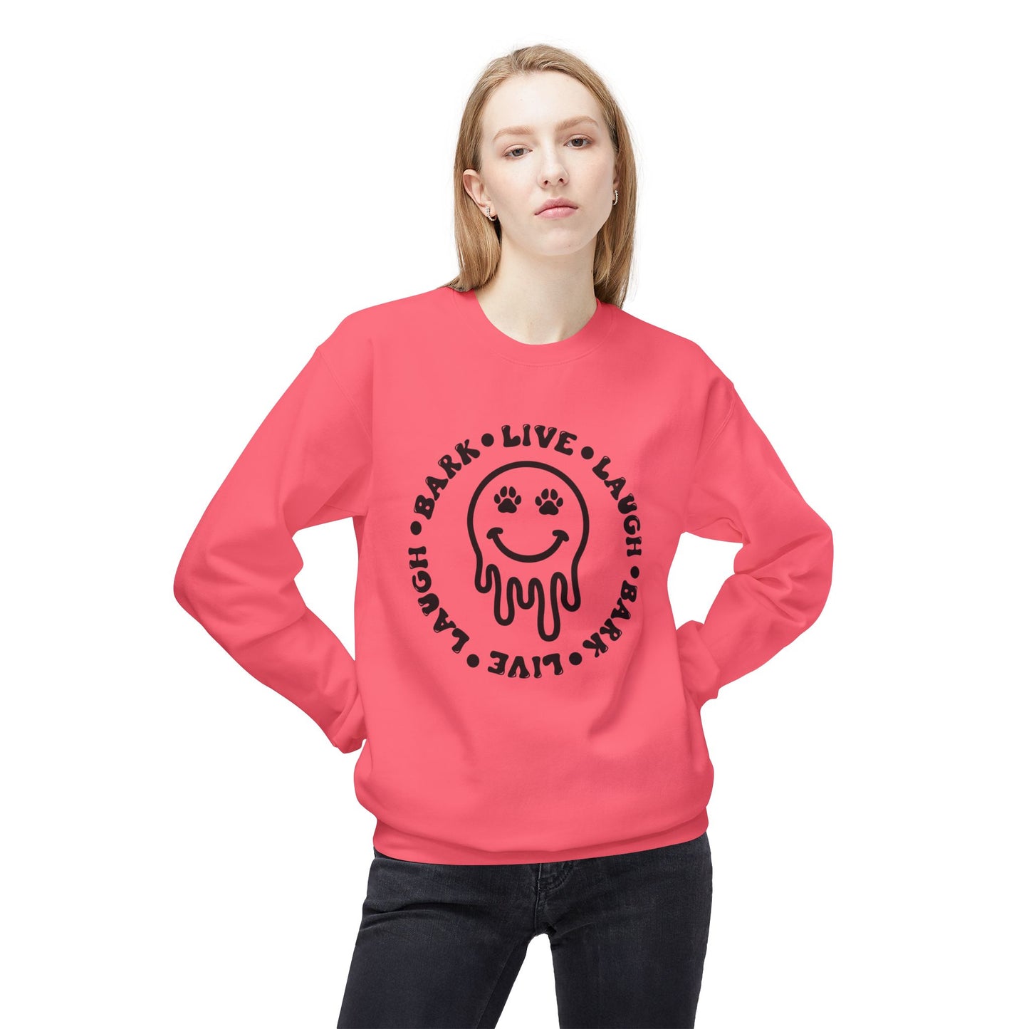 Live Laugh Bark Dog Lover Sweatshirt, Unisex Fleece Crewneck, Funny Pet Gift, Cozy Dog Mom Apparel, Comfortable Dog Owner Hoodie