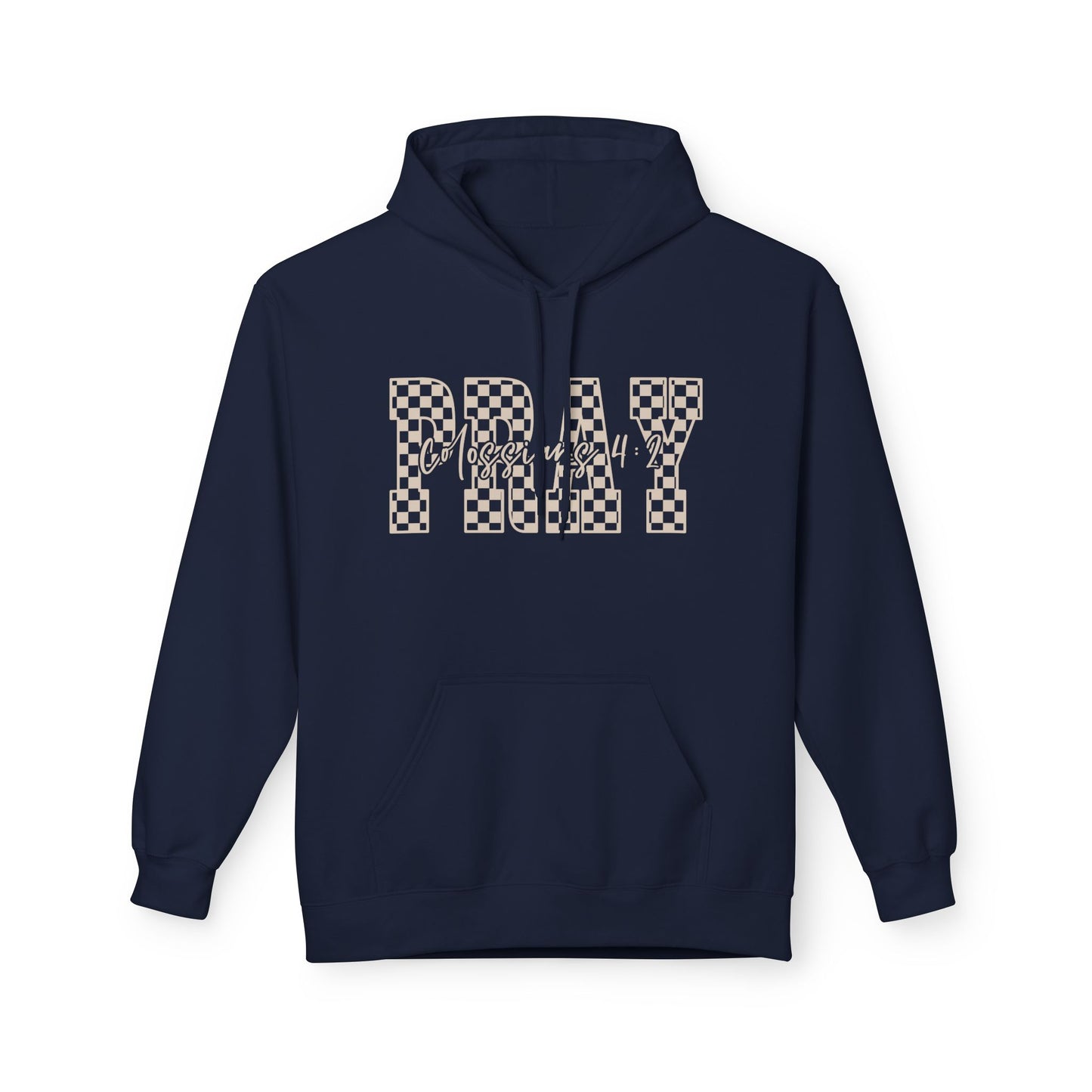 Pray Checkerboard Fleece Hoodie, Comfortable Unisex Hoodie, Spiritual Gift, Casual Wear, Cozy Sweatshirt, Christian hoodie