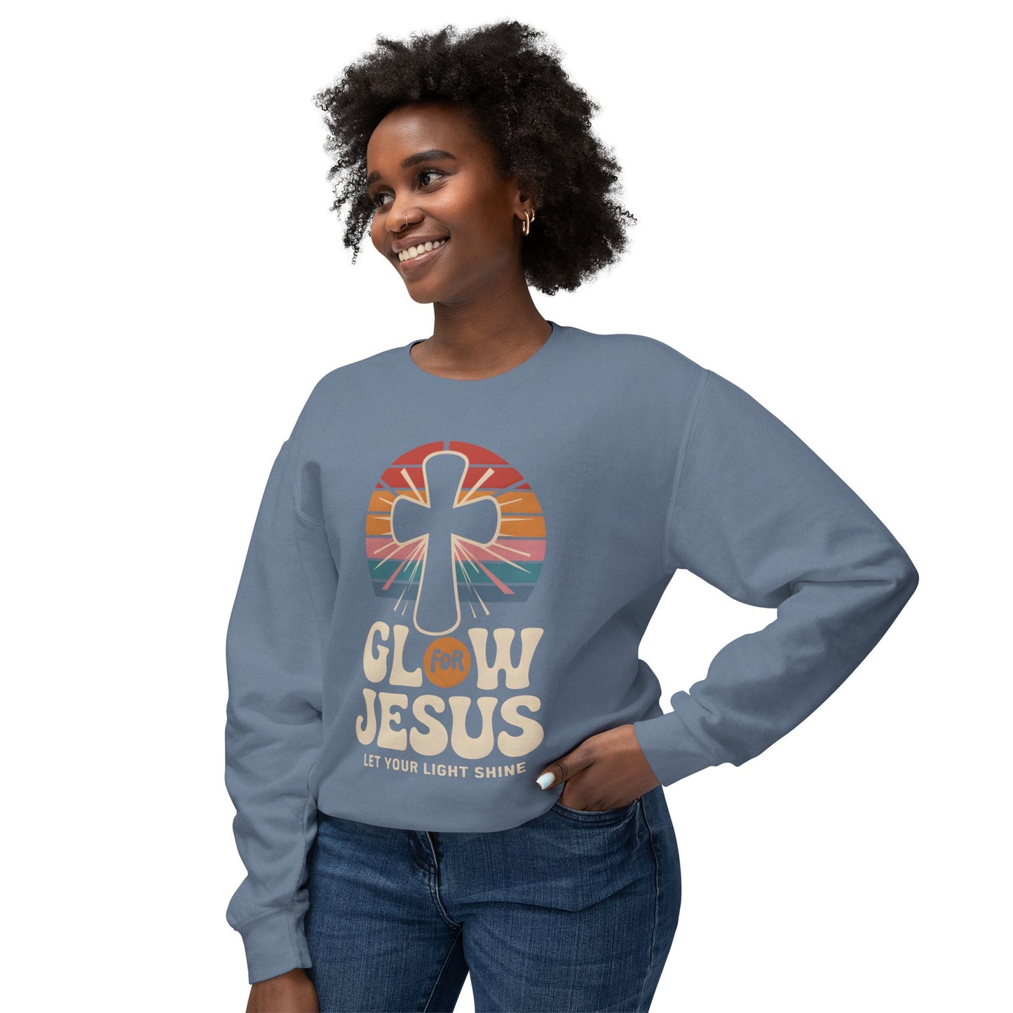 Glow for Jesus Unisex Lightweight Crewneck Sweatshirt | Faith Apparel, Christian Gift, Inspirational Wear, Religious Outfit, Casual Comfort