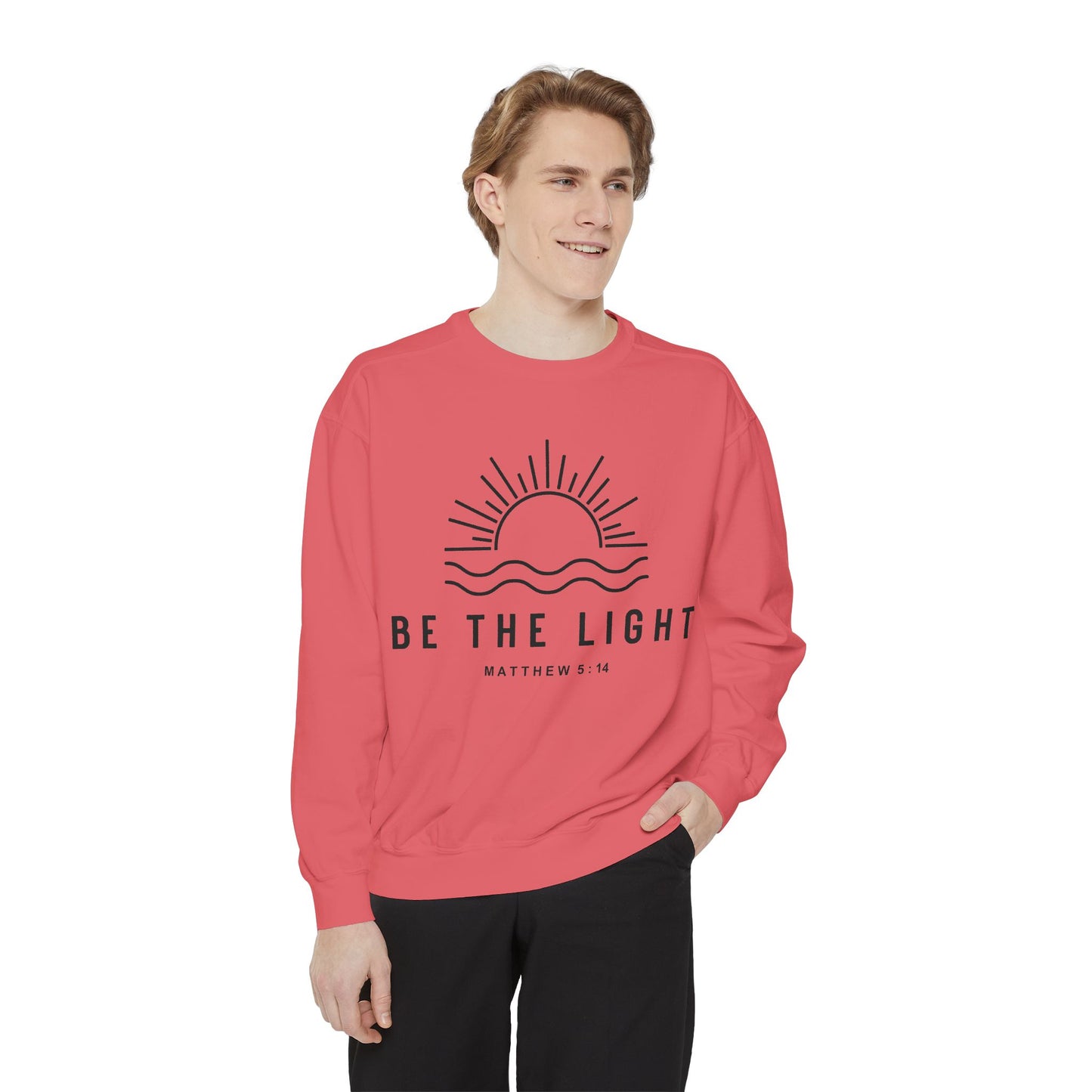 Unisex Motivational Sweatshirt - Be the Light, Garment-Dyed, Cozy Fall Style, Inspirational Gift, Christian Apparel, Everyday Wear