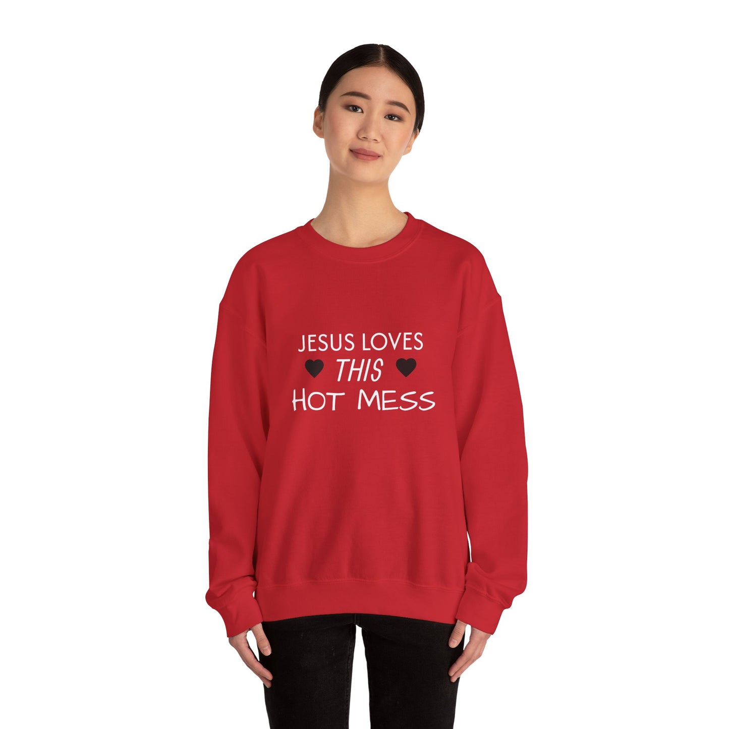 Jesus Loves This Hot Mess Sweatshirt, Comfortable Crewneck, Gift for Her, Funny Sweatshirt, Casual Wear, Everyday Apparel