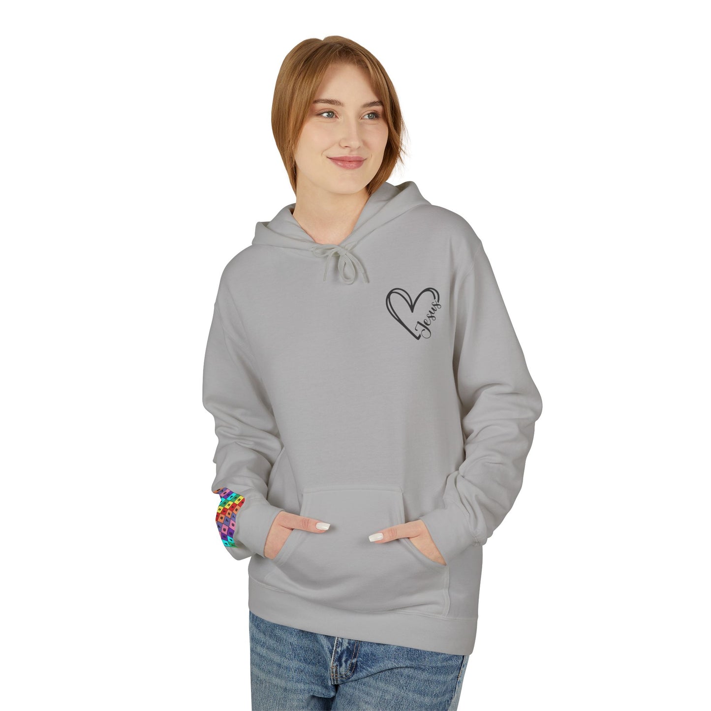 Inspired Fleece Hoodie with Heart and Cross Design, Christian Gift, Casual Wear, Everyday Comfort, Faith-Based Apparel, Cozy Hoodie