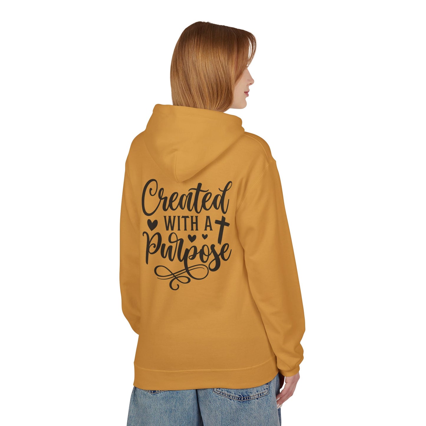 Inspired Fleece Hoodie with Heart and Cross Design, Christian Gift, Casual Wear, Everyday Comfort, Faith-Based Apparel, Cozy Hoodie