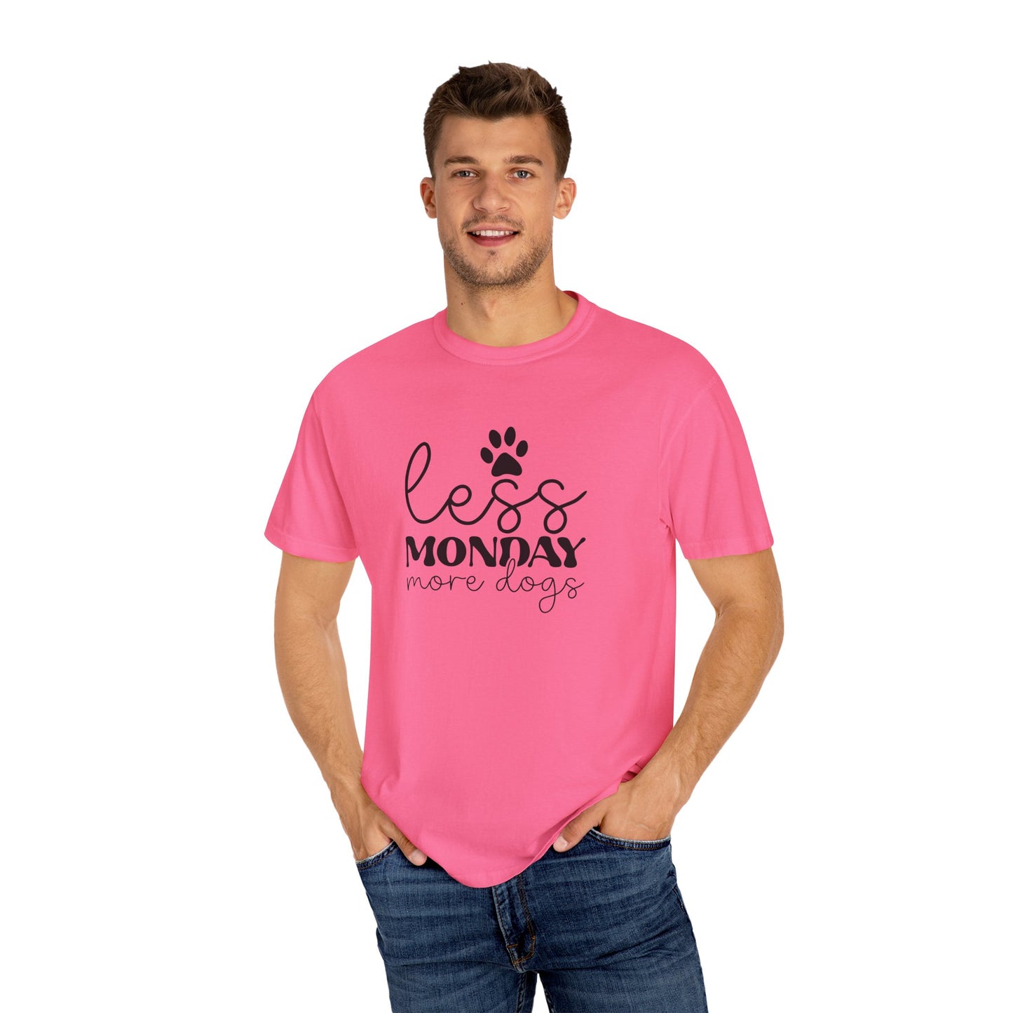 Unisex Garment-Dyed T-Shirt with 'Less Monday More Dogs' Design - Perfect for Dog Lovers, Gifts, Casual Wear, Pet Lovers, Everyday Comfort