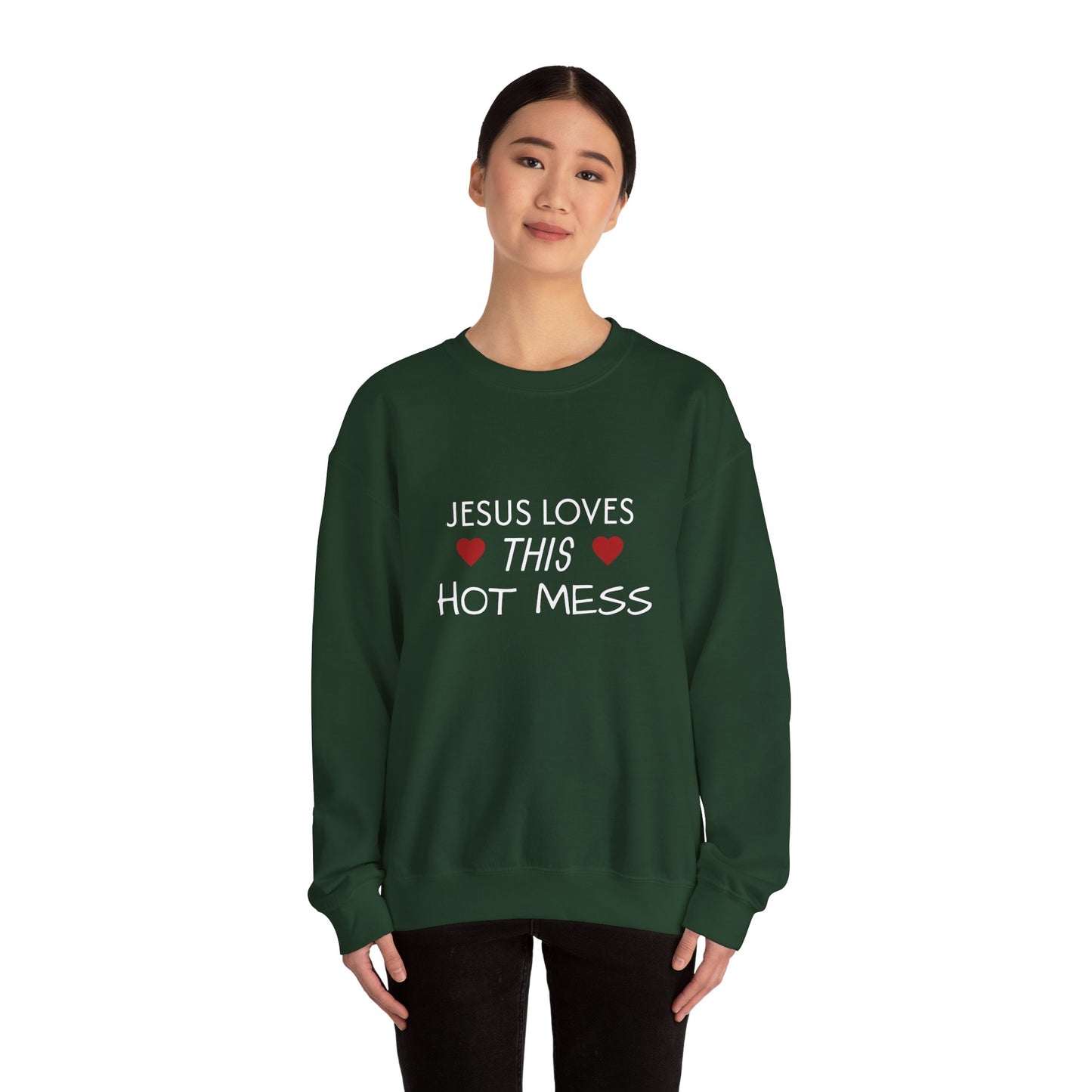 Jesus Loves This Hot Mess Sweatshirt, Comfortable Crewneck, Gift for Her, Funny Sweatshirt, Casual Wear, Everyday Apparel
