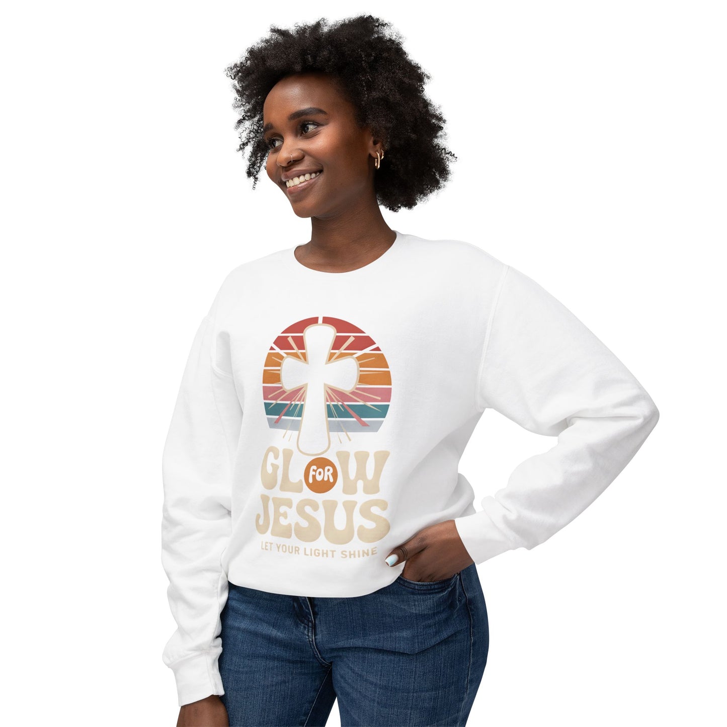 Glow for Jesus Unisex Lightweight Crewneck Sweatshirt | Faith Apparel, Christian Gift, Inspirational Wear, Religious Outfit, Casual Comfort