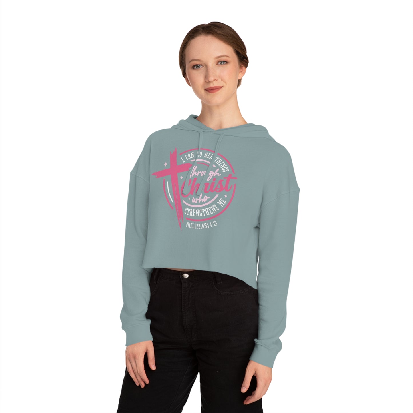 Cropped Sweatshirt with Philippians 4:13 Design, Faith Apparel, Christian Hoodie, Inspirational Clothing, Casual Wear, Spiritual Gifts