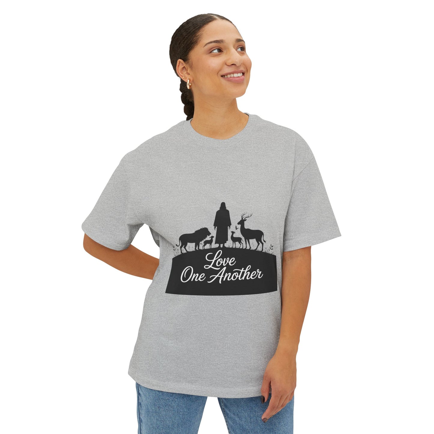 Unisex Oversized Tee with 'Love One Another' Design, Cozy Casual Wear, Gift for friends, Everyday Relaxed Top, Christian Apparel