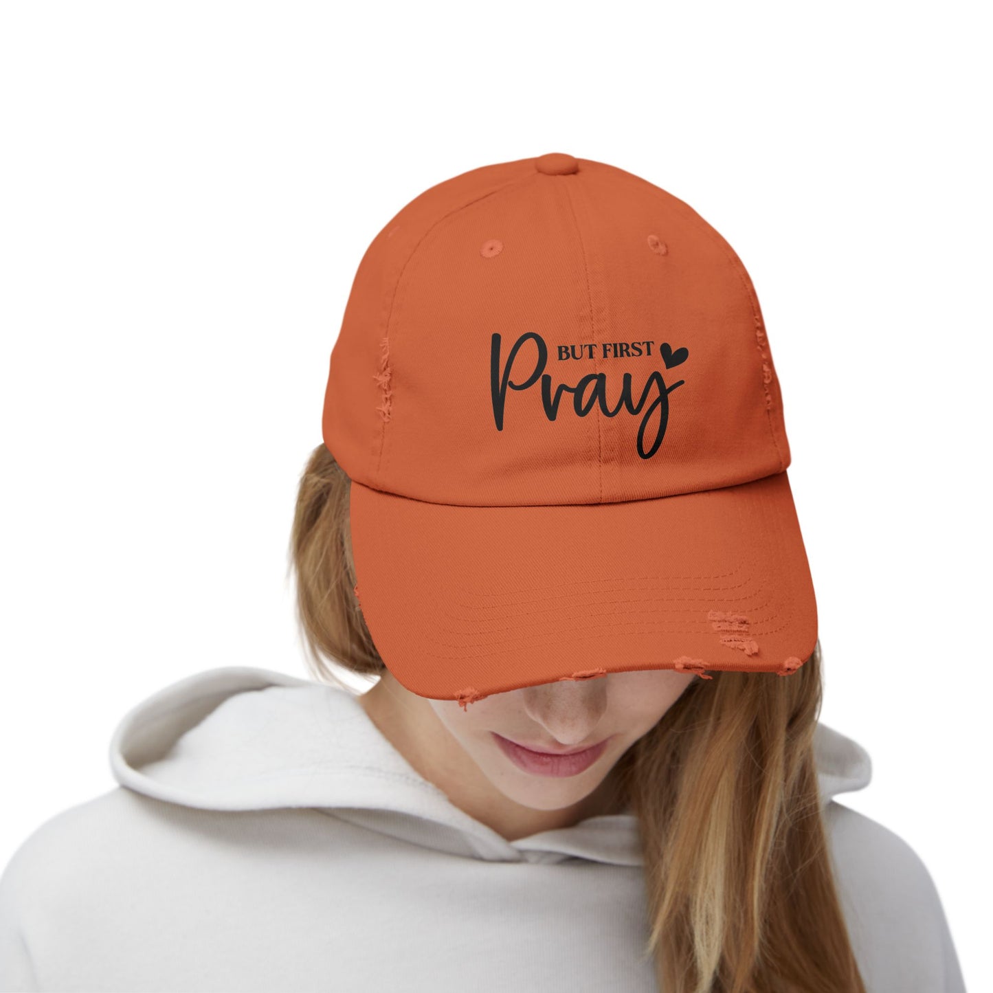 Unisex Distressed Cap with Inspirational 'But First Pray' Design, Thoughtful Gift for Faith Lovers, Casual Accessories for Daily Wear, [...]