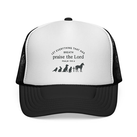 Christian Trucker Cap, Faith-Based Hat, Inspirational Headwear, Gift for Believers, Psalm 150:6 Cap, Outdoor Cap